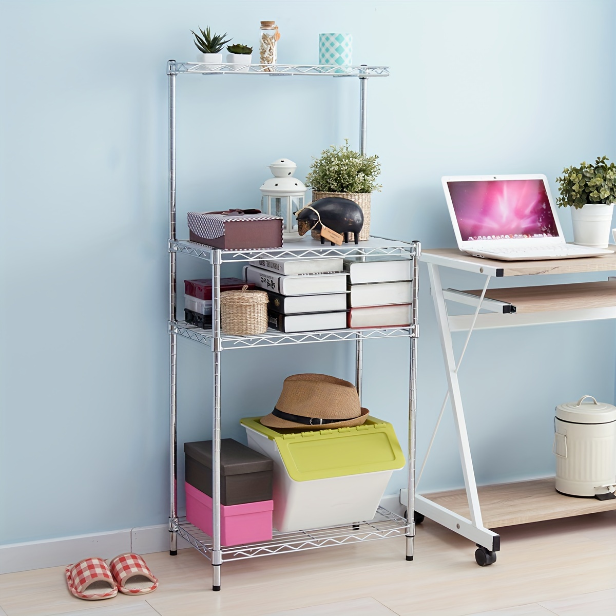 Multipurpose Metal & Plastic Rack (21.65‘‘x49.02‘‘)  Electroplated Bamboo Joint Design  3-Layer Large Storage Shelf  Ideal For Kitchen Appliances  Living Room Books  Bathroom Towel Organi