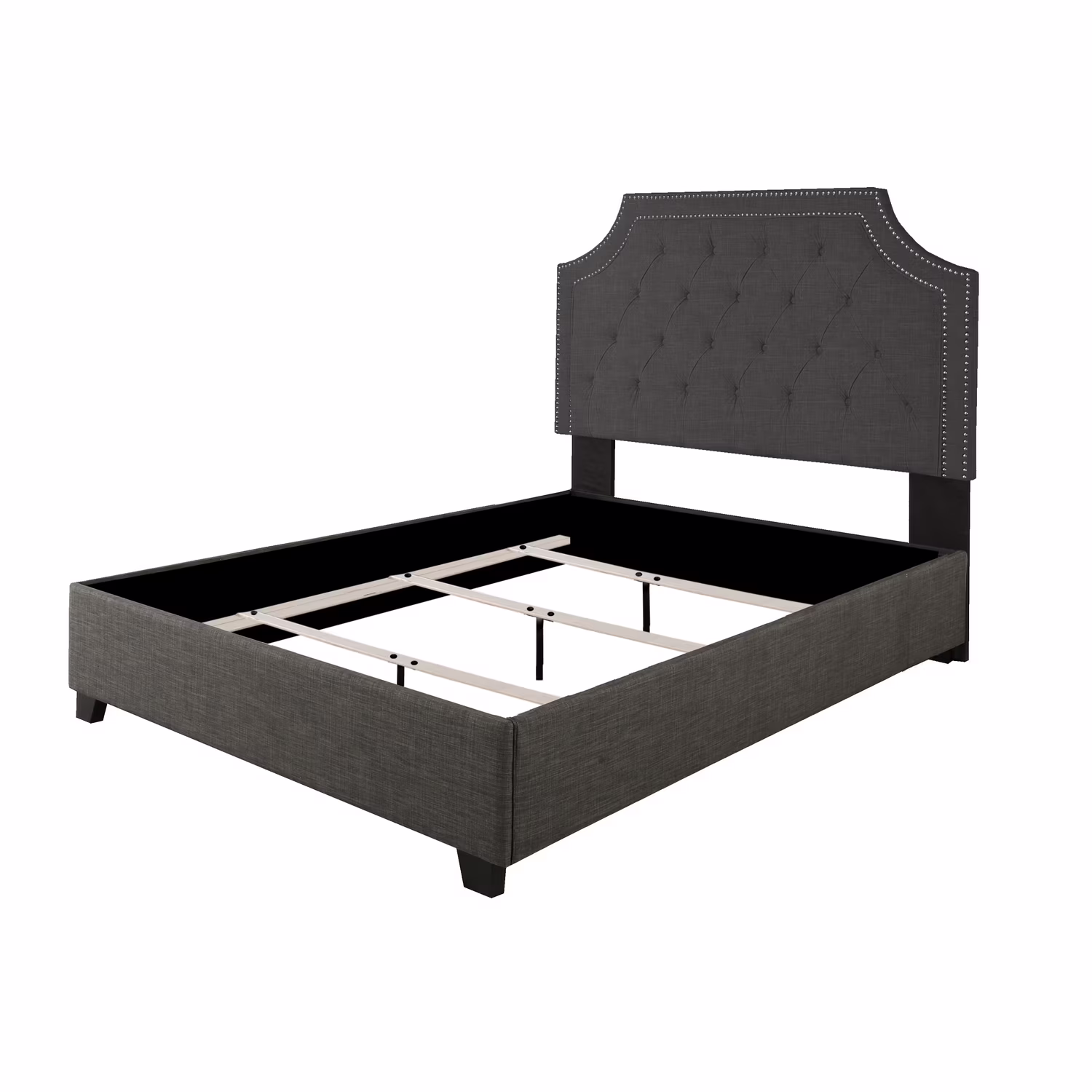 Audrey Upholstered Platform Queen Bed with Nailhead Trim in Gray Fabric