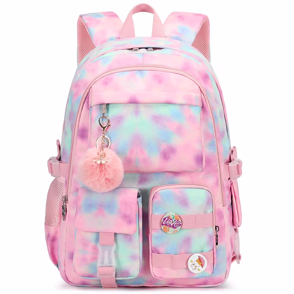 VATENIC School Backpacks with Cute Accessories Casual Daypack Laptop Backpack Water Resistant Travel Rucksack for Teen Girls High School Middle Bookbag Light Pink