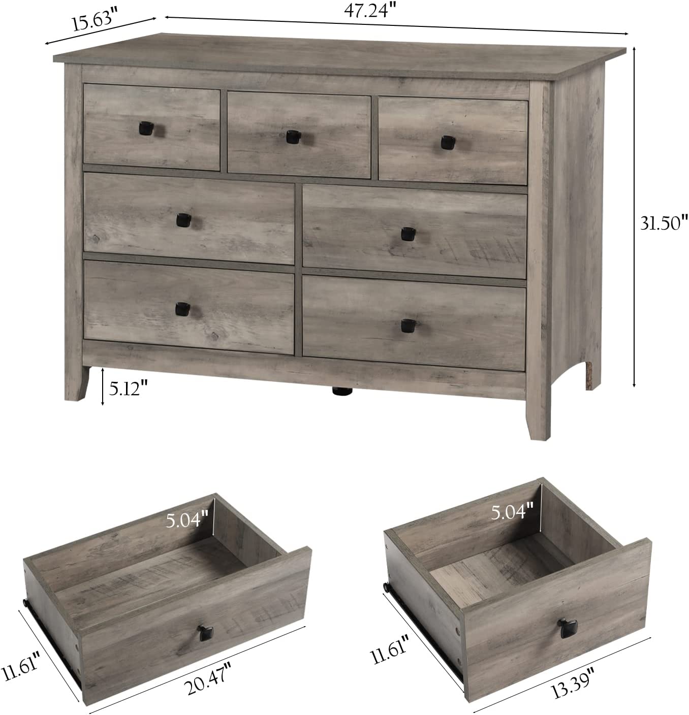 Dresser and Nightstand Sets - 3 Pieces Bedroom Set with 7 Drawer Dresser and 1 Drawer Nightstands, Wood Double Dresser, Brown Wood Grain