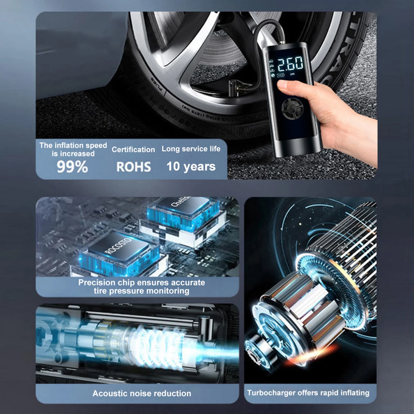 Portable Smart Digital Air Pressure Electric Inflator Pump Wireless Black For Cars Automobile Inflatable mat