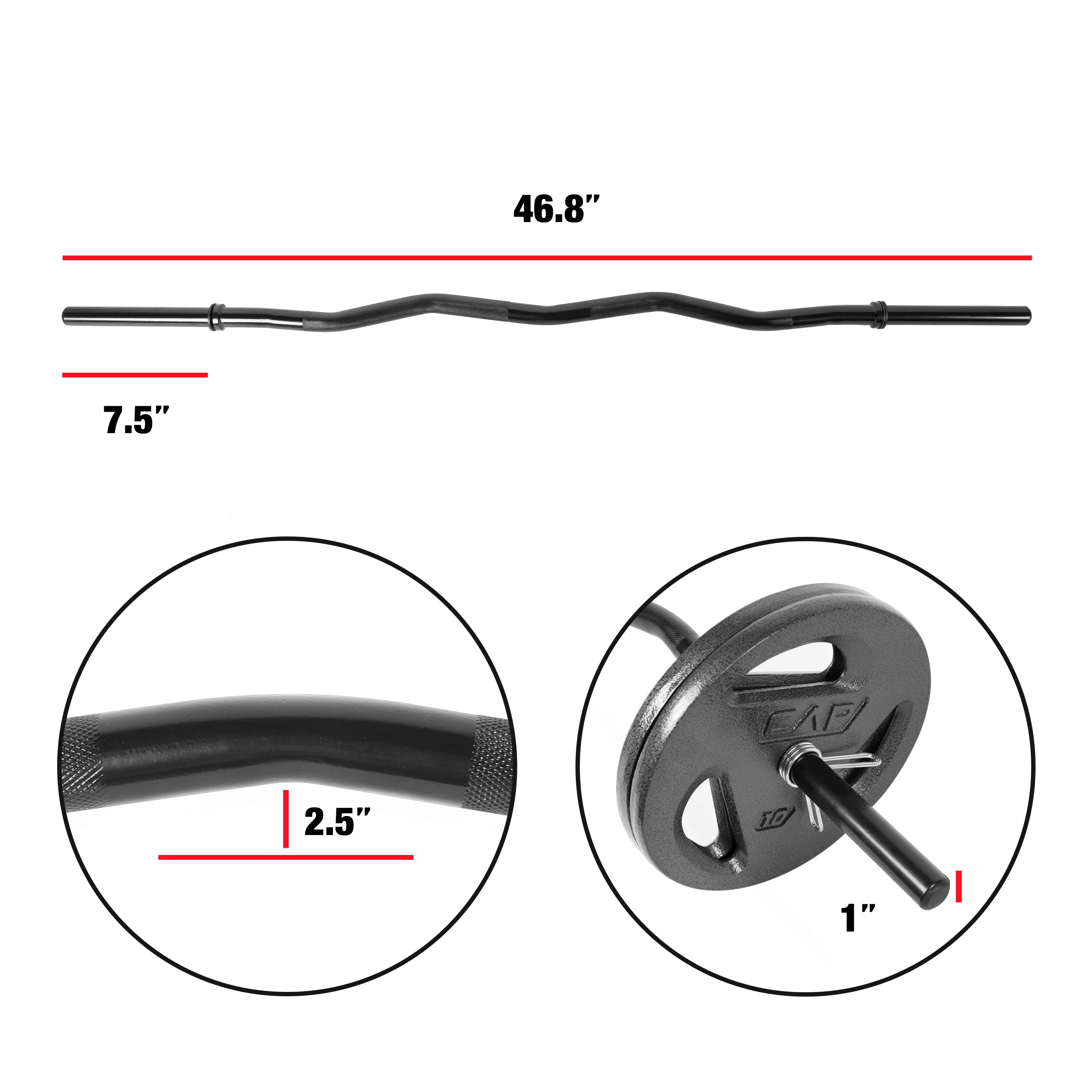 CAP Barbell Standard 1” Curl Bar and Dumbbell Handle Set