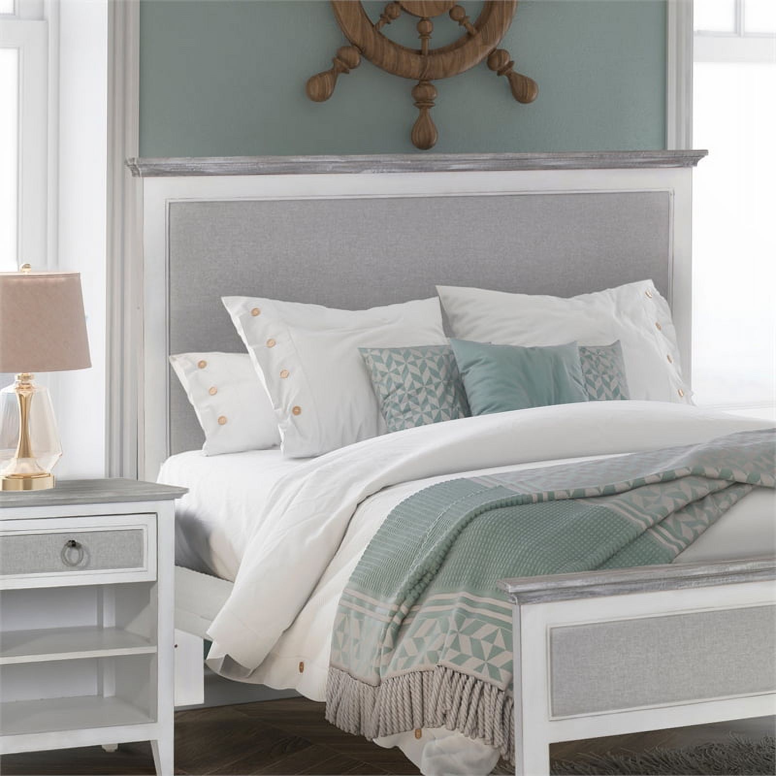Sea Wind Florida Captiva Island Wood Queen Headboard in White/Distressed Gray