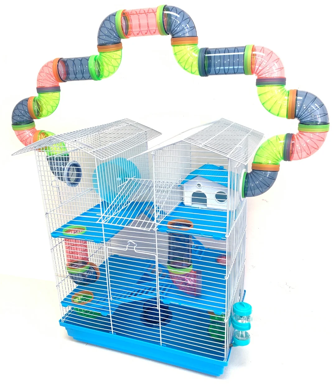 LARGE 5-Floors Hamster Palace Small Animal Home Gerbil Mouse Habitats Rat House With Complete Set of Running Wheel, Water Bottle, Food Dishes & Interior Platforms and Ladder
