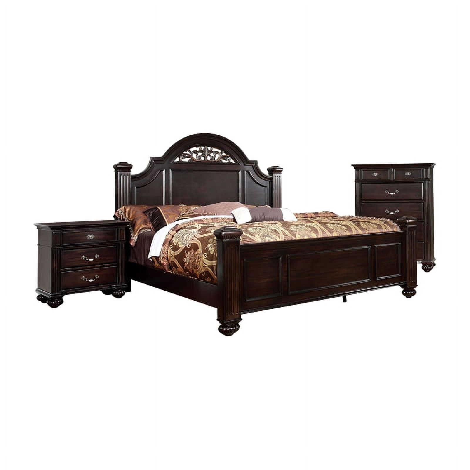 FOA Damos 3pc Dark Walnut Solid Wood Bedroom Set - King + Nightstand + Chest