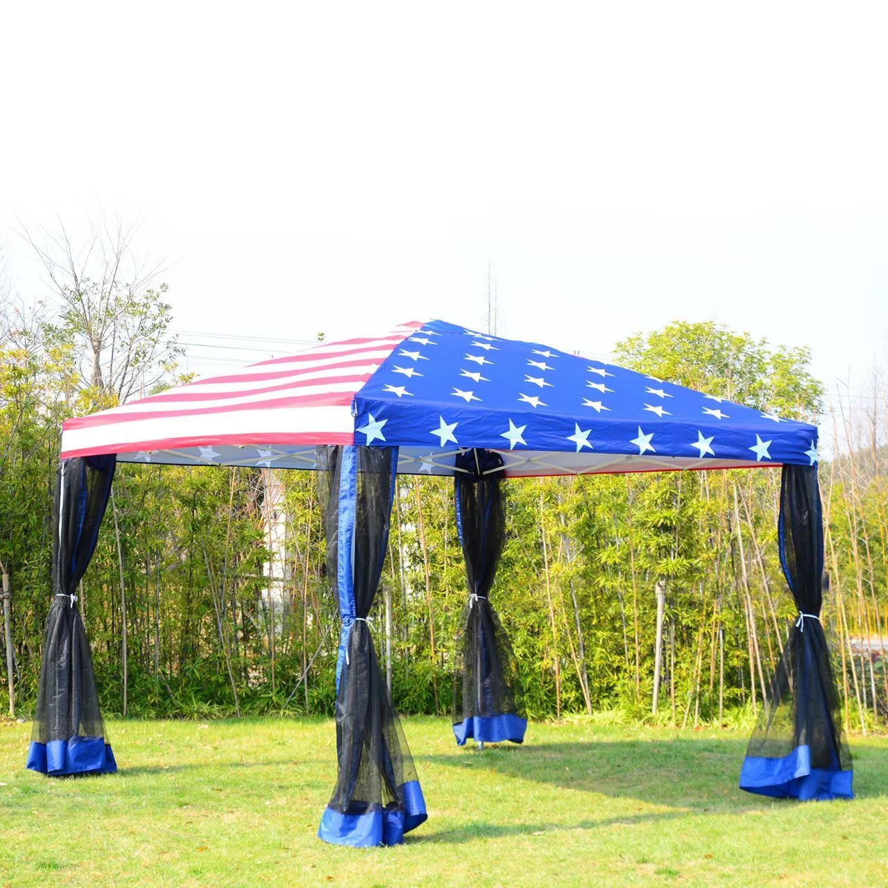 Online Gym Shop CB16818 Outdoor Pop-Up Canopy Tent with Mesh Walls - American Flag - 10 x 10 ft.