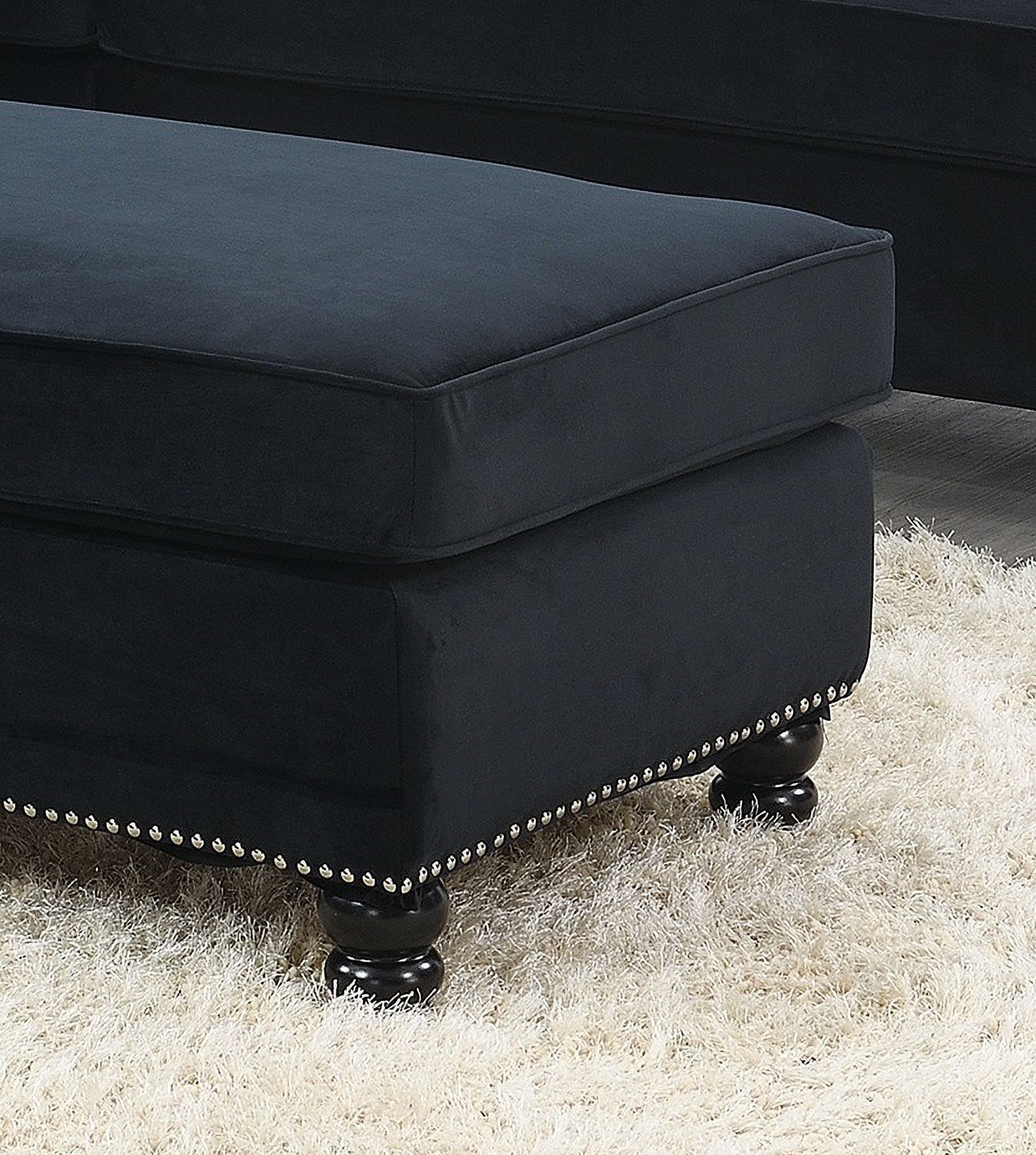 LANTRO JS Living Room XL Cocktail Ottoman Black Velvet Accent Studding Trim Wooden Legs