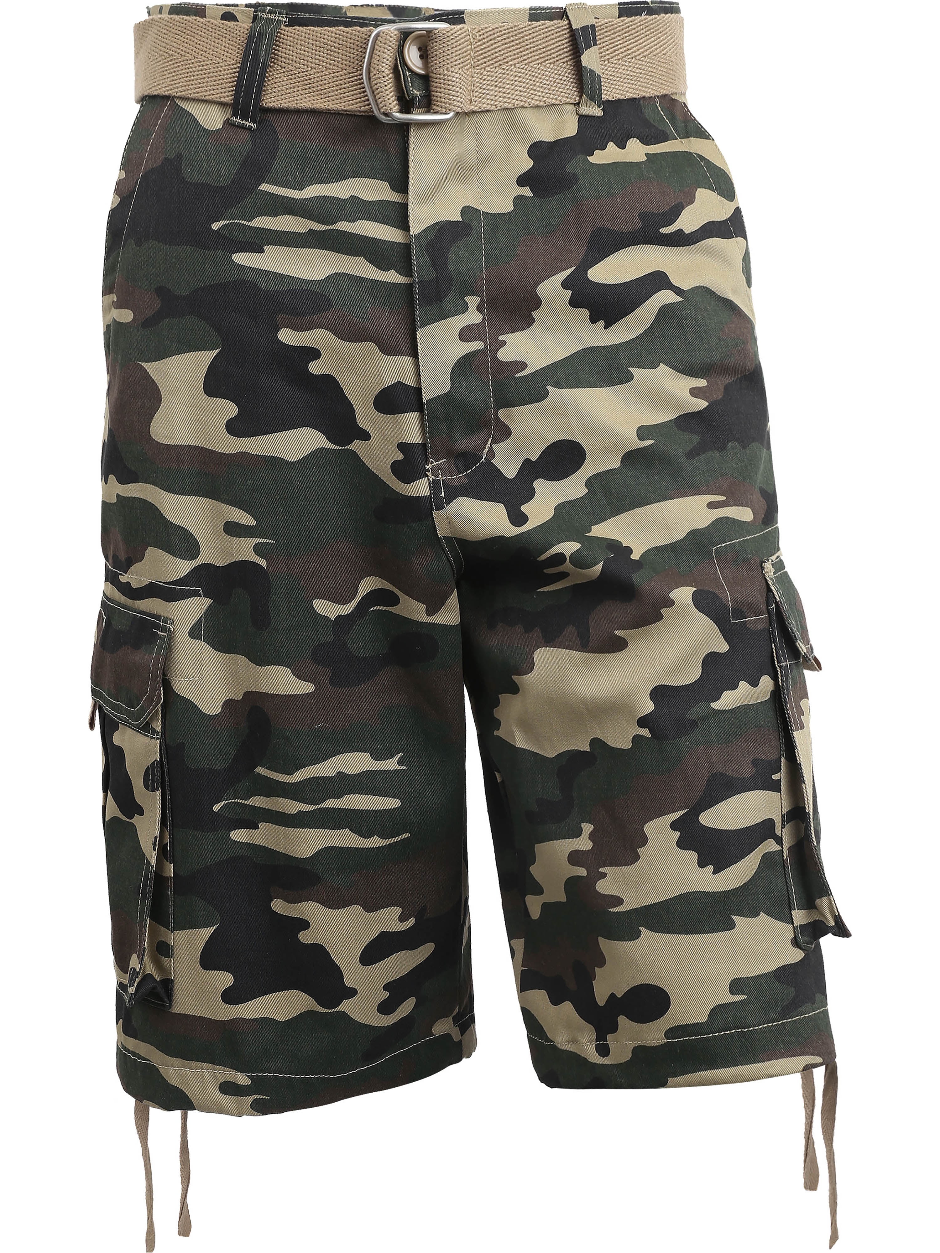 Ma Croix Mens Twill Cargo Shorts with Belt Loose Fit Multi Pocket Cotton Camouflage Outdoor Utility Wear