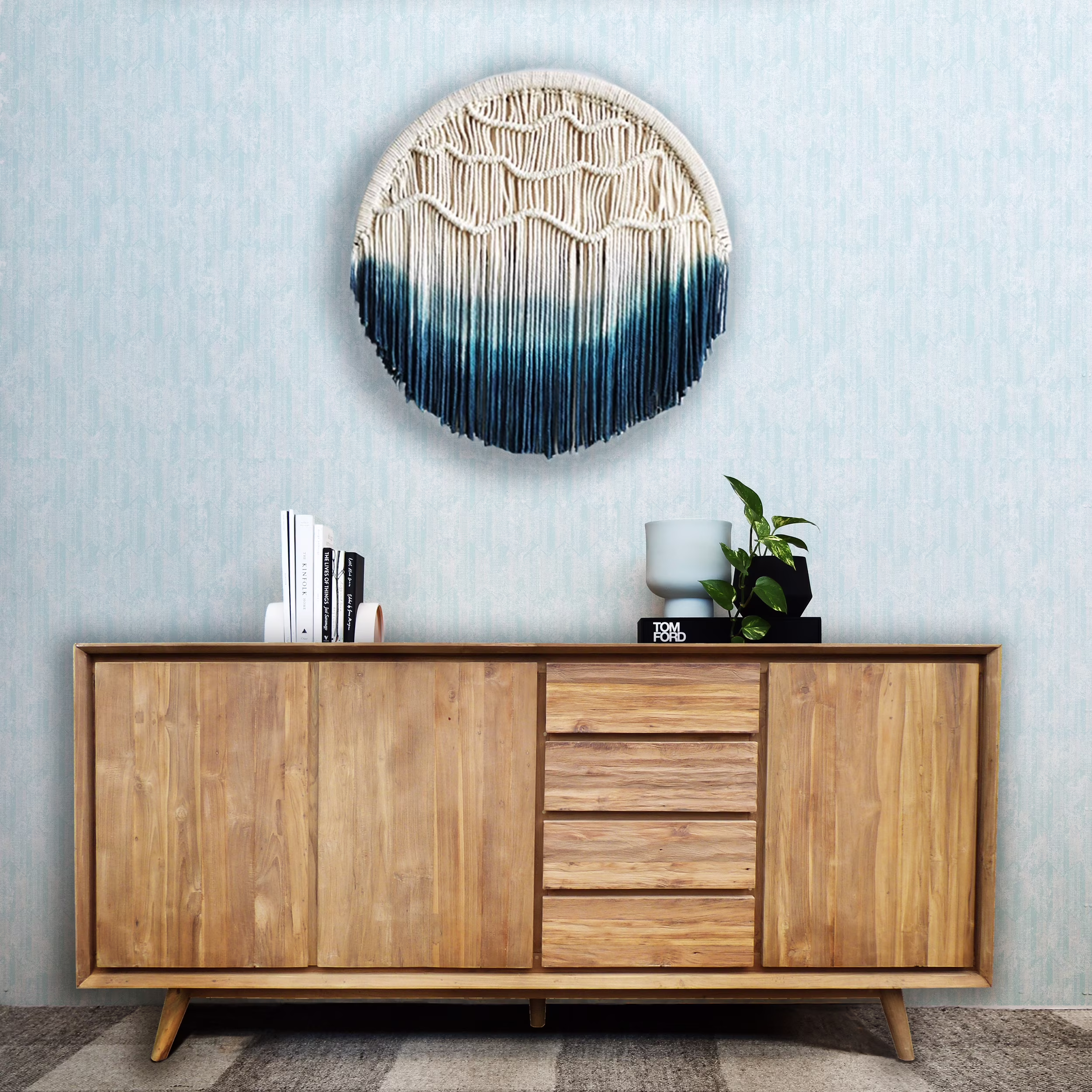 Recycled Teak Wood Wood Retro Chest with 3 Doors, 4 Drawers