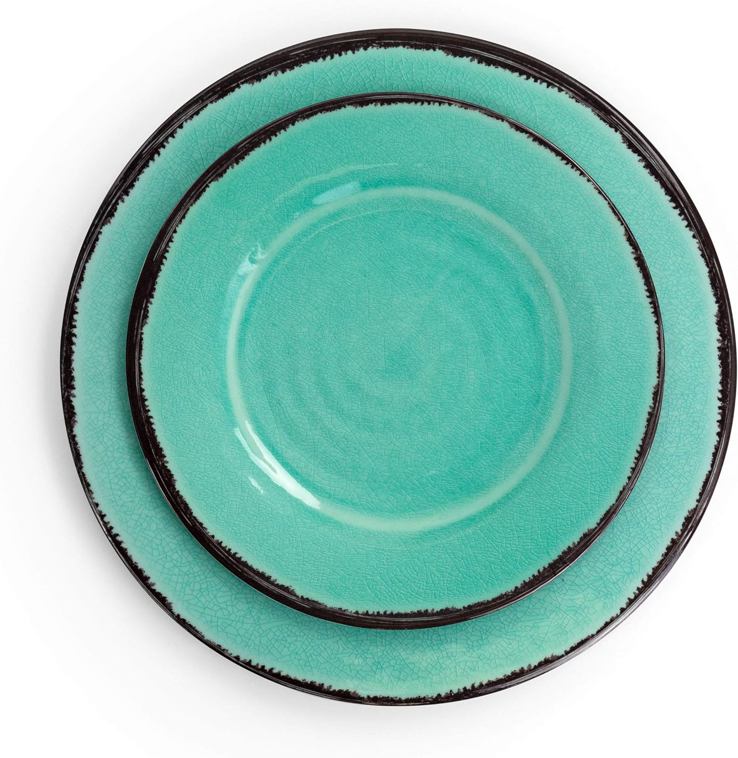 Lightweight Dinnerware Set, 12 Piece, Turquoise And Dark Trim