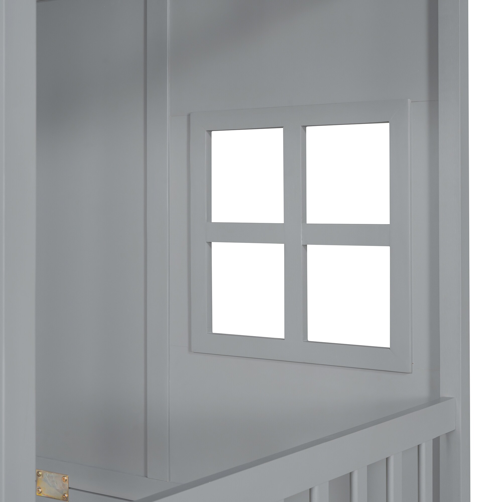 Wooden House Daybed with Twin Trundle, Roof & Windows Design Grey - Full