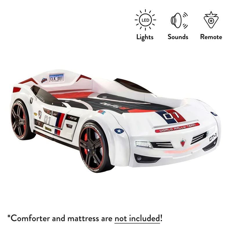 Cilek Kids Room GTS Biturbo Remote Control Wood Twin Race Car Bed in White