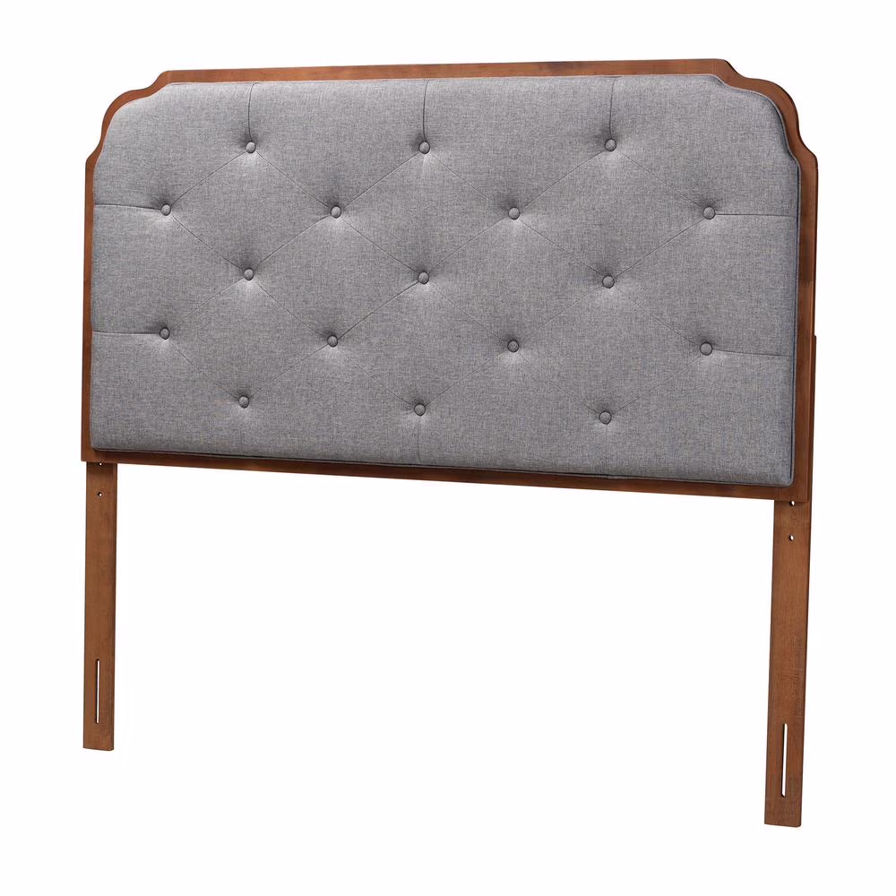 Baxton Studio Shanti Gray Fabric and Walnut Brown Wood Queen Size Headboard
