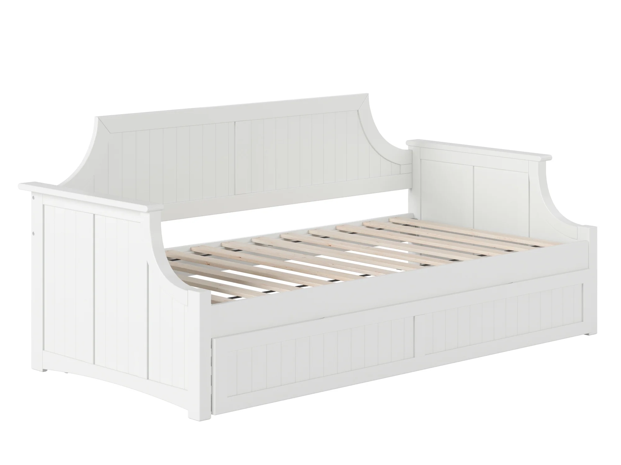 AFI Twin Daybed with Trundle Roll Out Sofa Bed in Solid Wood Cambridge Design, White