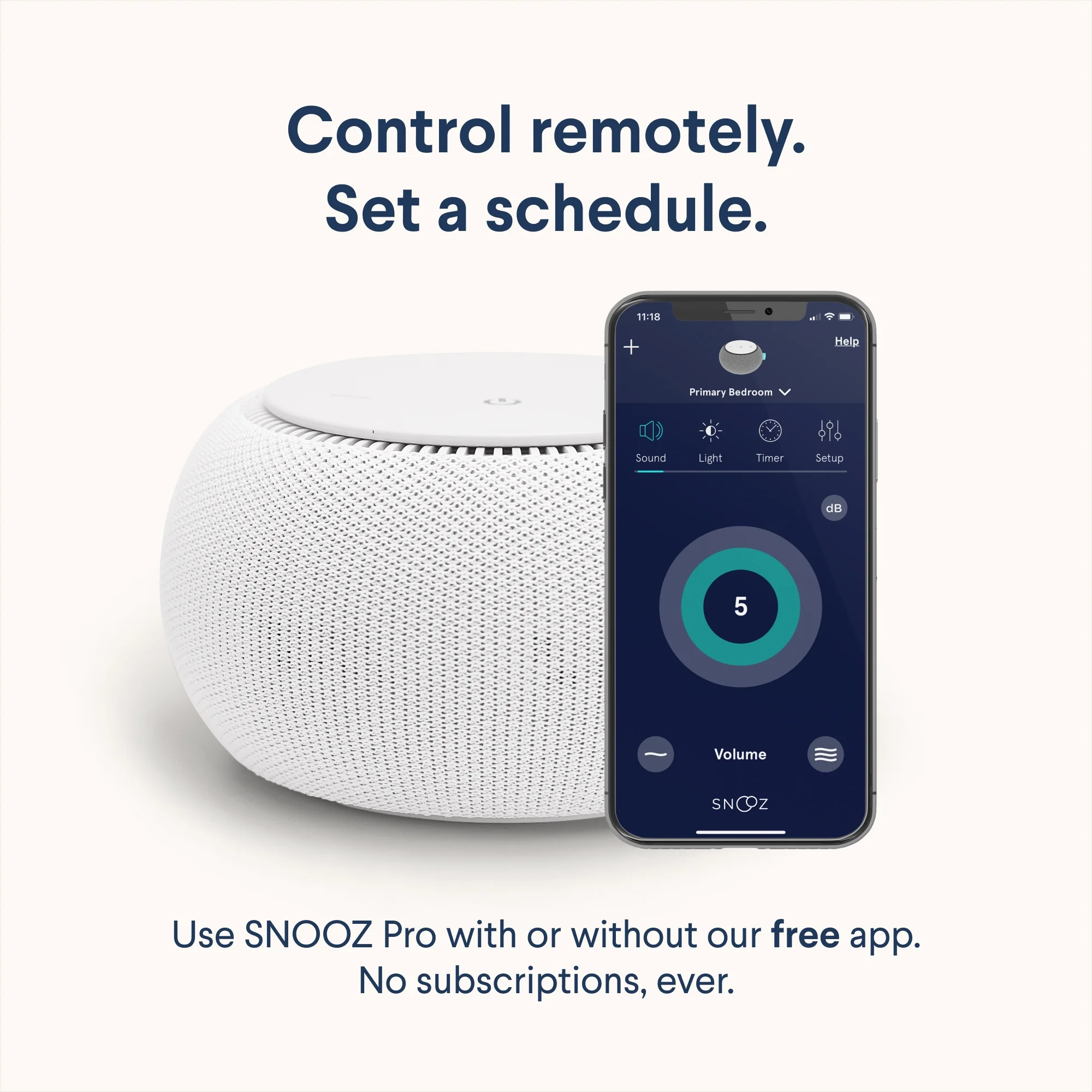 SNOOZ Pro - Smart White Noise Machine – Real Fan Inside, Non-Looping White Noise, Adjustable Tone & Volume – App-Based Remote Control, Sleep Timer, and Night Light - Cotton