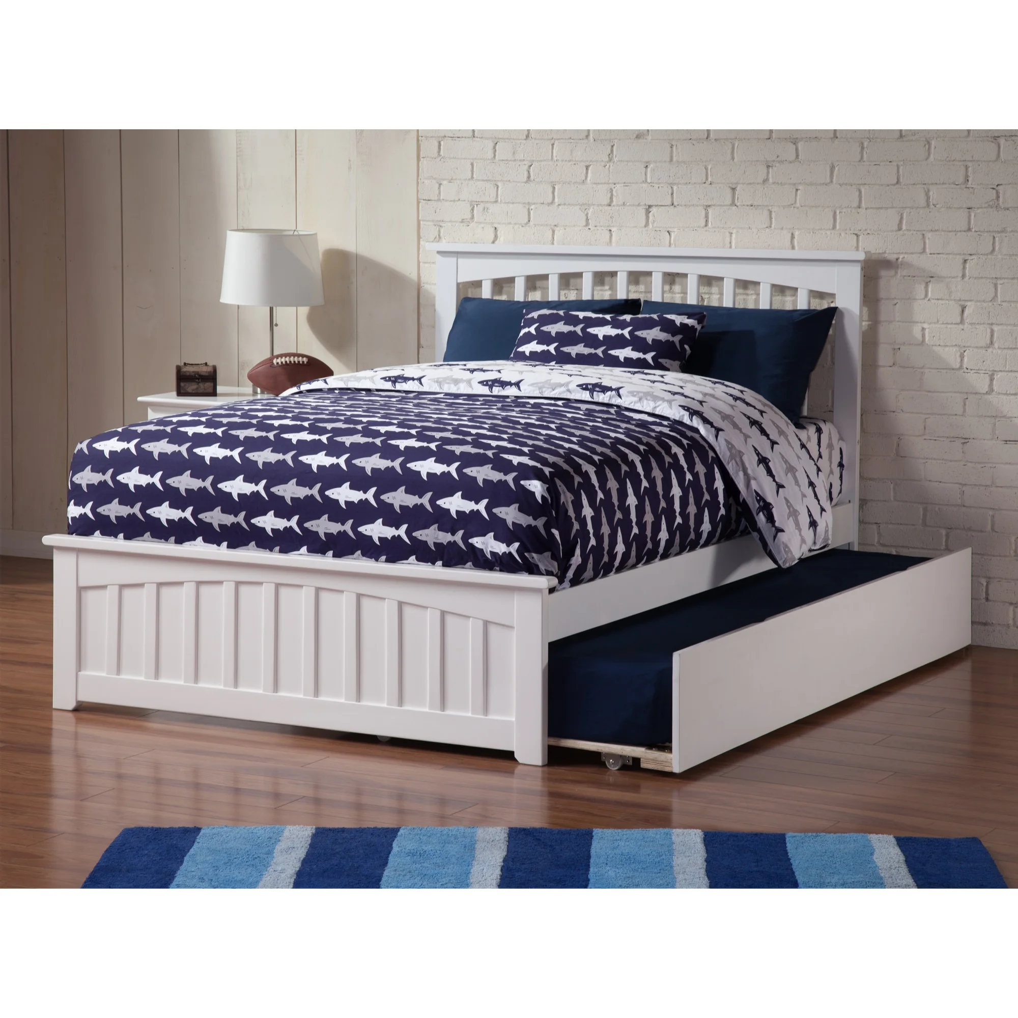 AFI Mission Solid Wood Queen Bed and Footboard with Twin XL Trundle in White