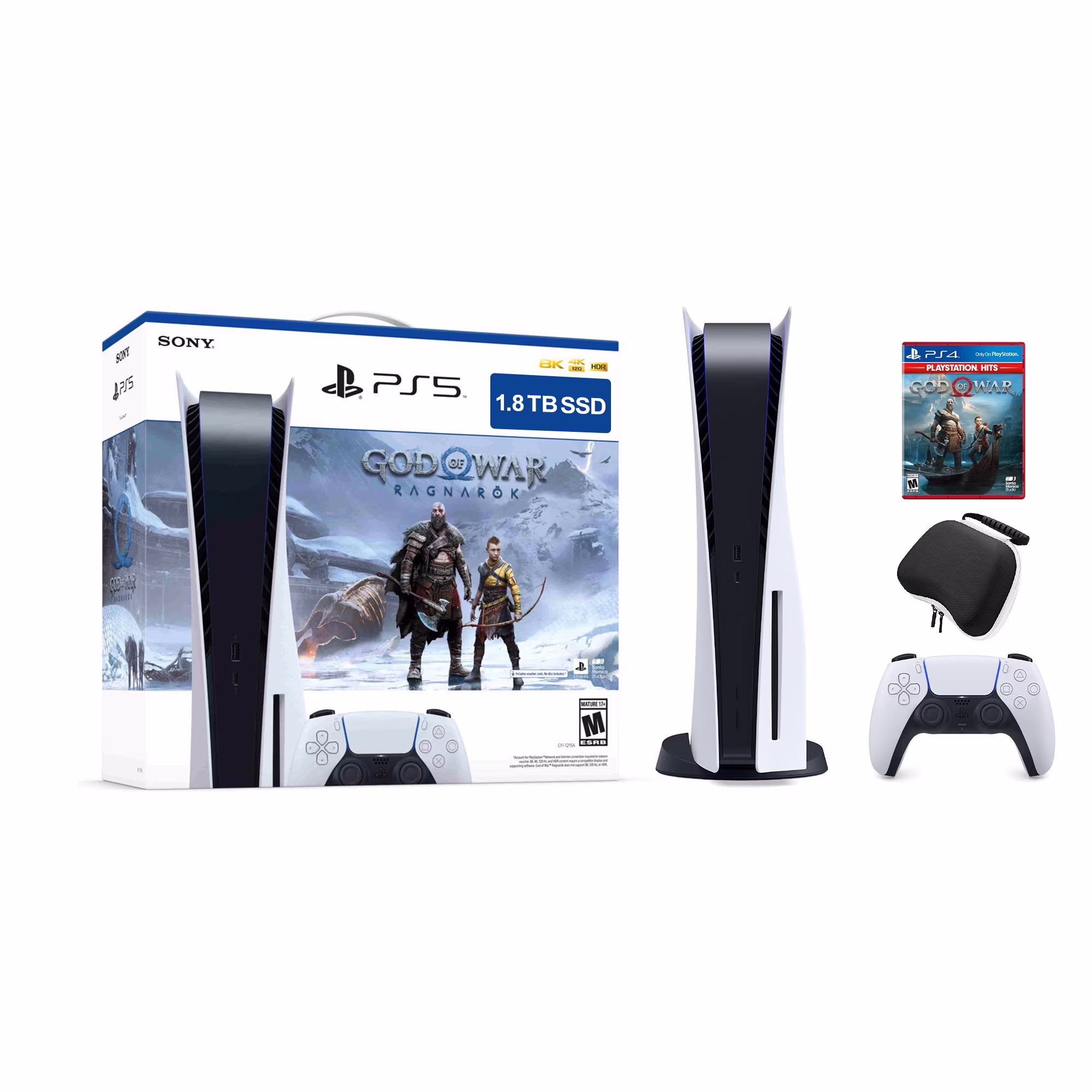 PlayStation 5 Upgraded 1.8TB Disc Edition God of War Ragnarok Bundle with God of War and Mytrix Controller Case