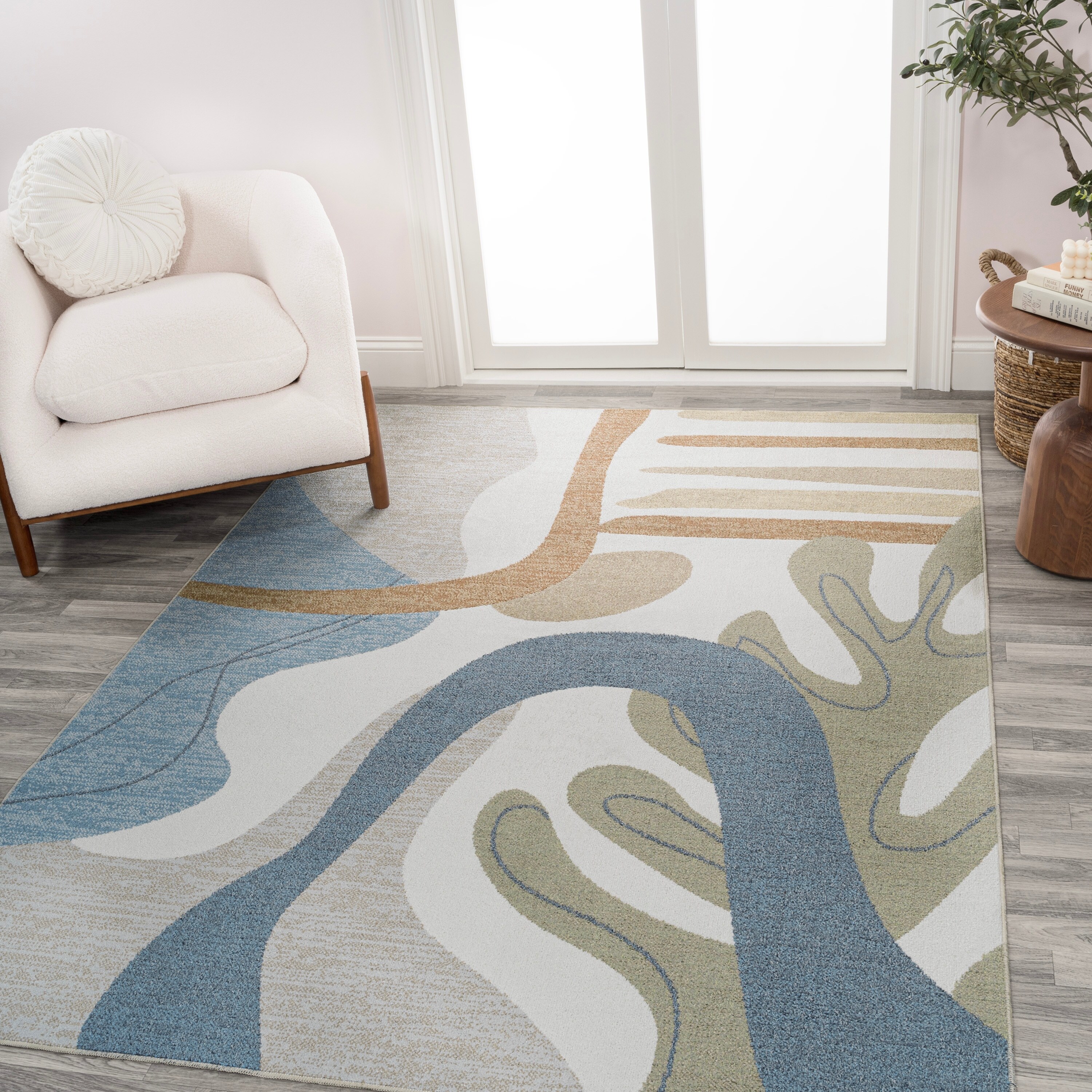 JONATHAN Y  Weaver Abstract Glam Botanical Machine-Washable Cream/Multi Area Rug 4 X 6