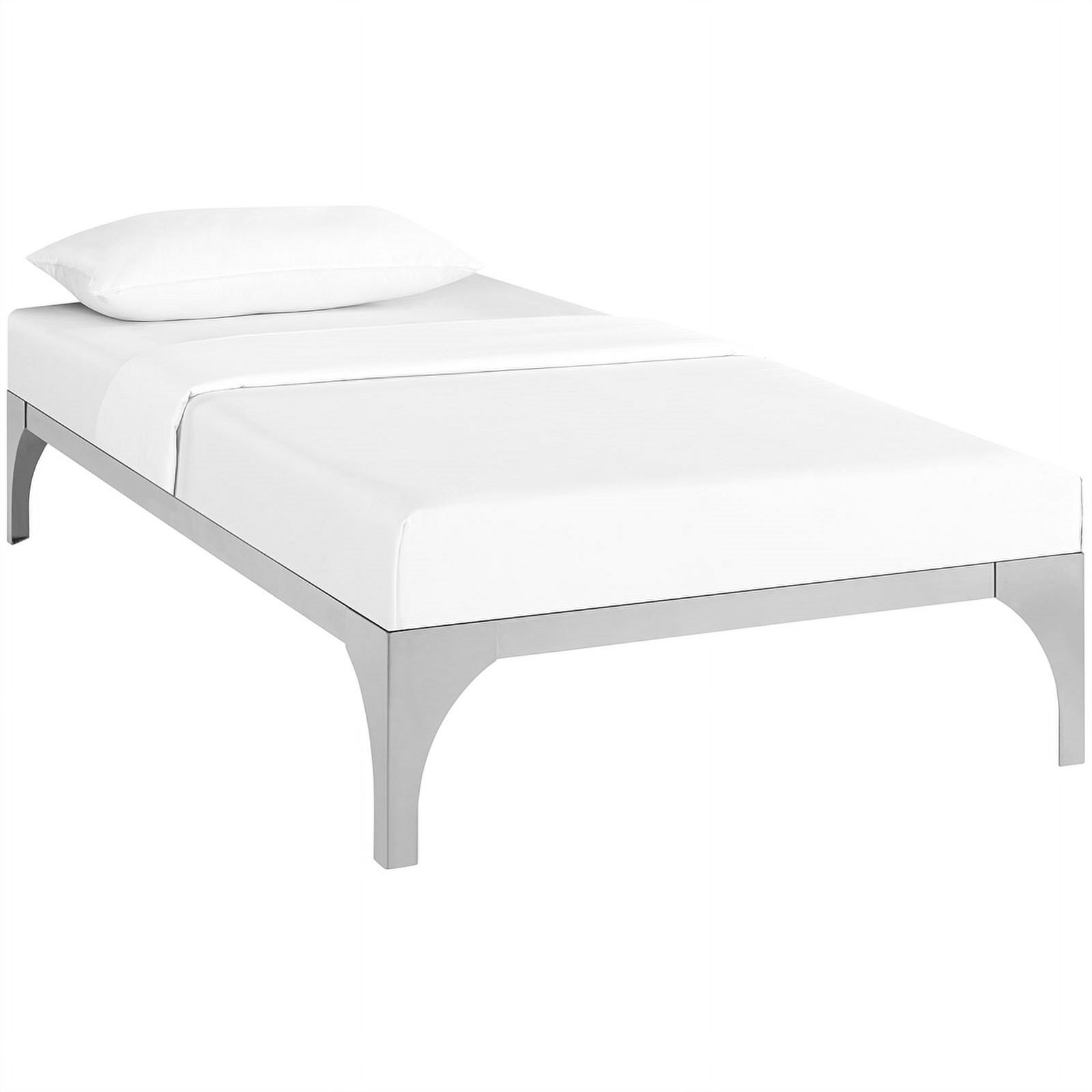 Pemberly Row Modern Platform Metal Twin Bed Frame in Silver Finish