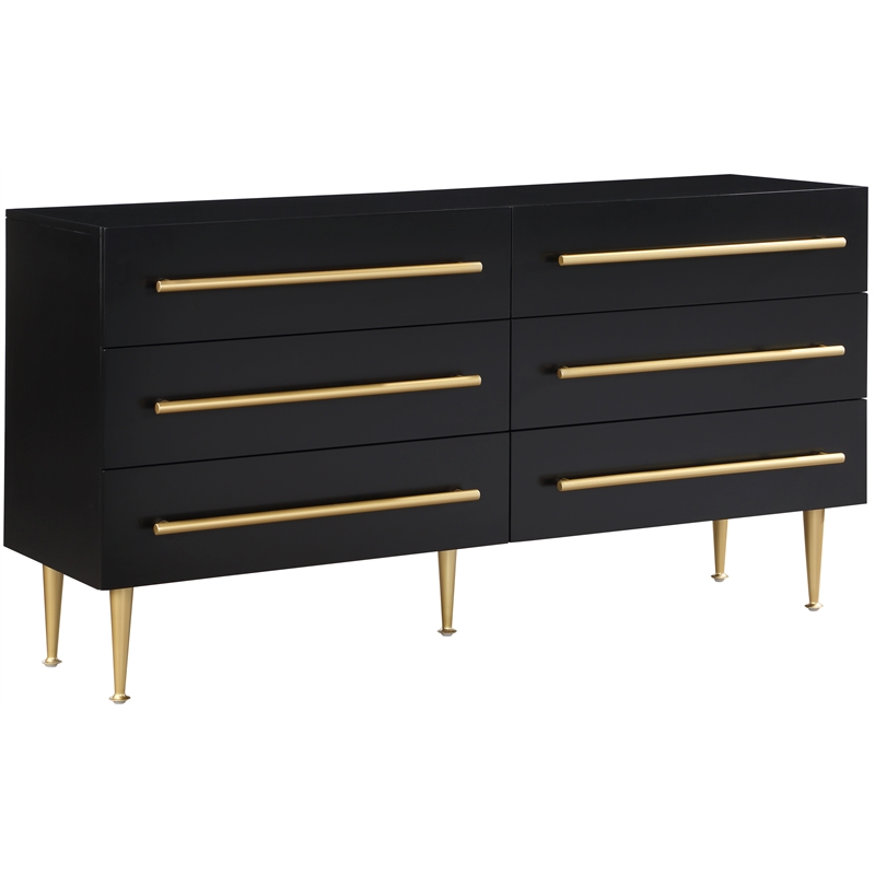 Meridian Furniture Marisol Black Dresser with Gold Metal Legs and Handle