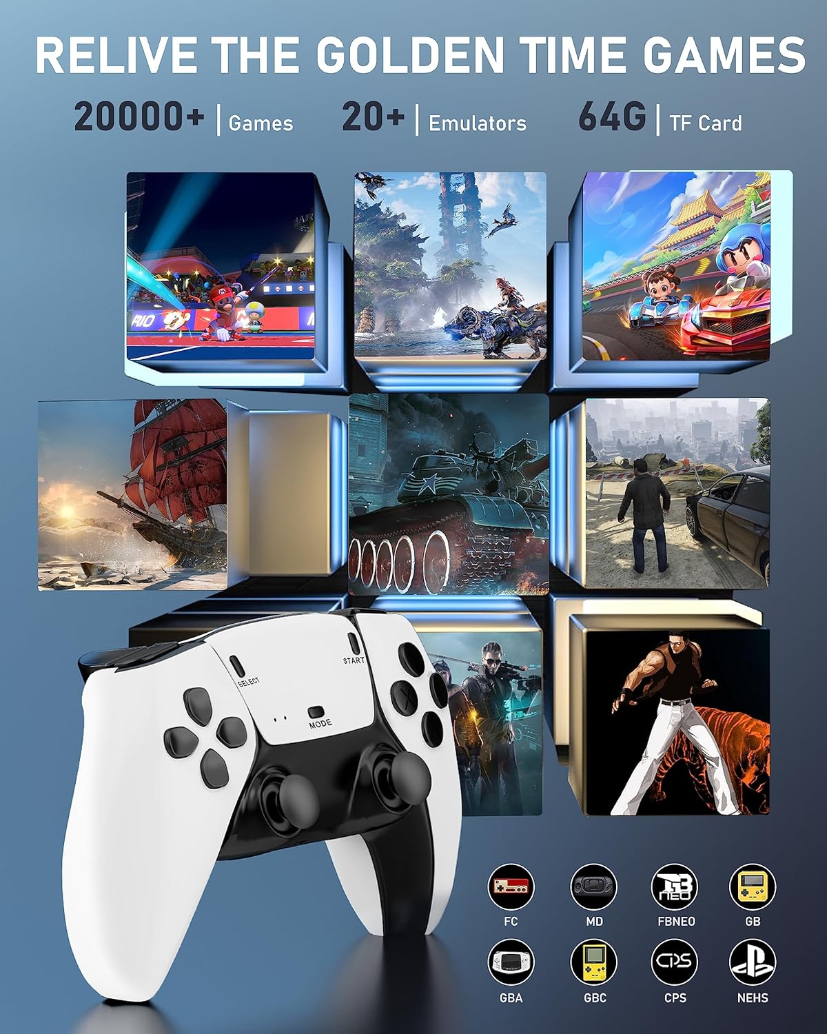 Wireless Retro Game Stick - 20000+ Games, HD Output System Built in 23 Emulators Plug and Play Video Game Consoles with 2.4G Wireless Controllers,64GB TF Card for Gamers of All Ages