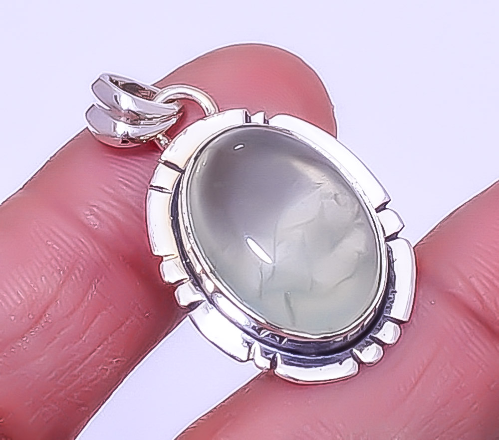 Prehnite Gemstone 925 Silver Plated Designer Handmade Pendant 1.37