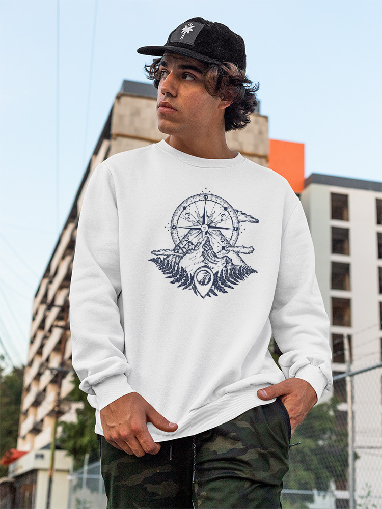 Compass And Mountains Stamp Sweatshirt Men -Image by Shutterstock, Male Medium