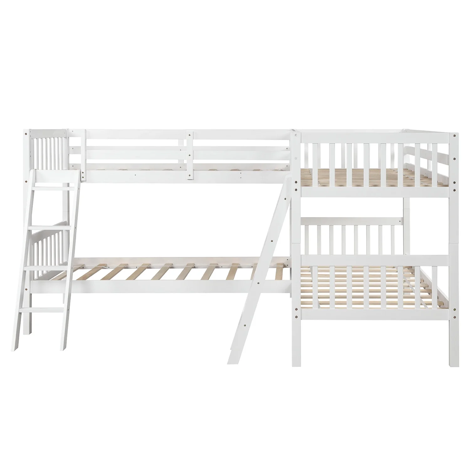 L-Shaped Twin Bunk Bed Twin Over Twin Bunk Bed with Ladder No Box Spring Needed