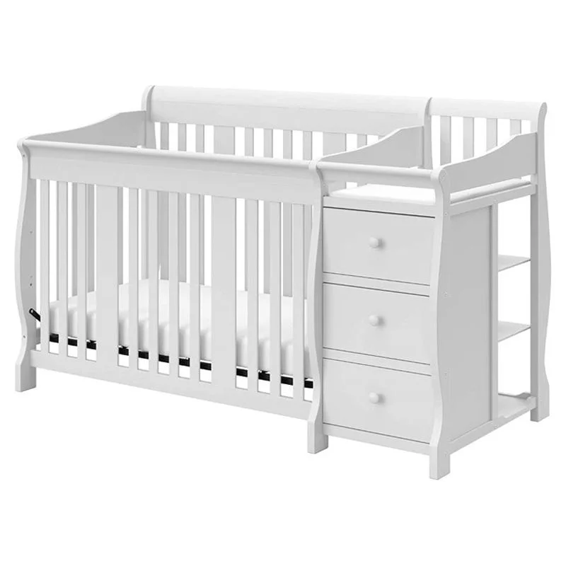 Baby Crib with Changing Table and 6 Drawer Double Dresser Set in Pure White