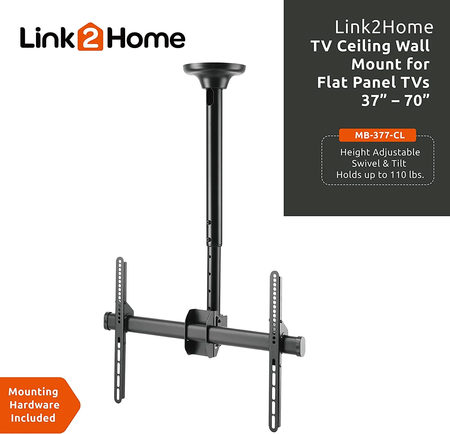 TV Ceiling Mount, Telescopic Full-Motion for 37