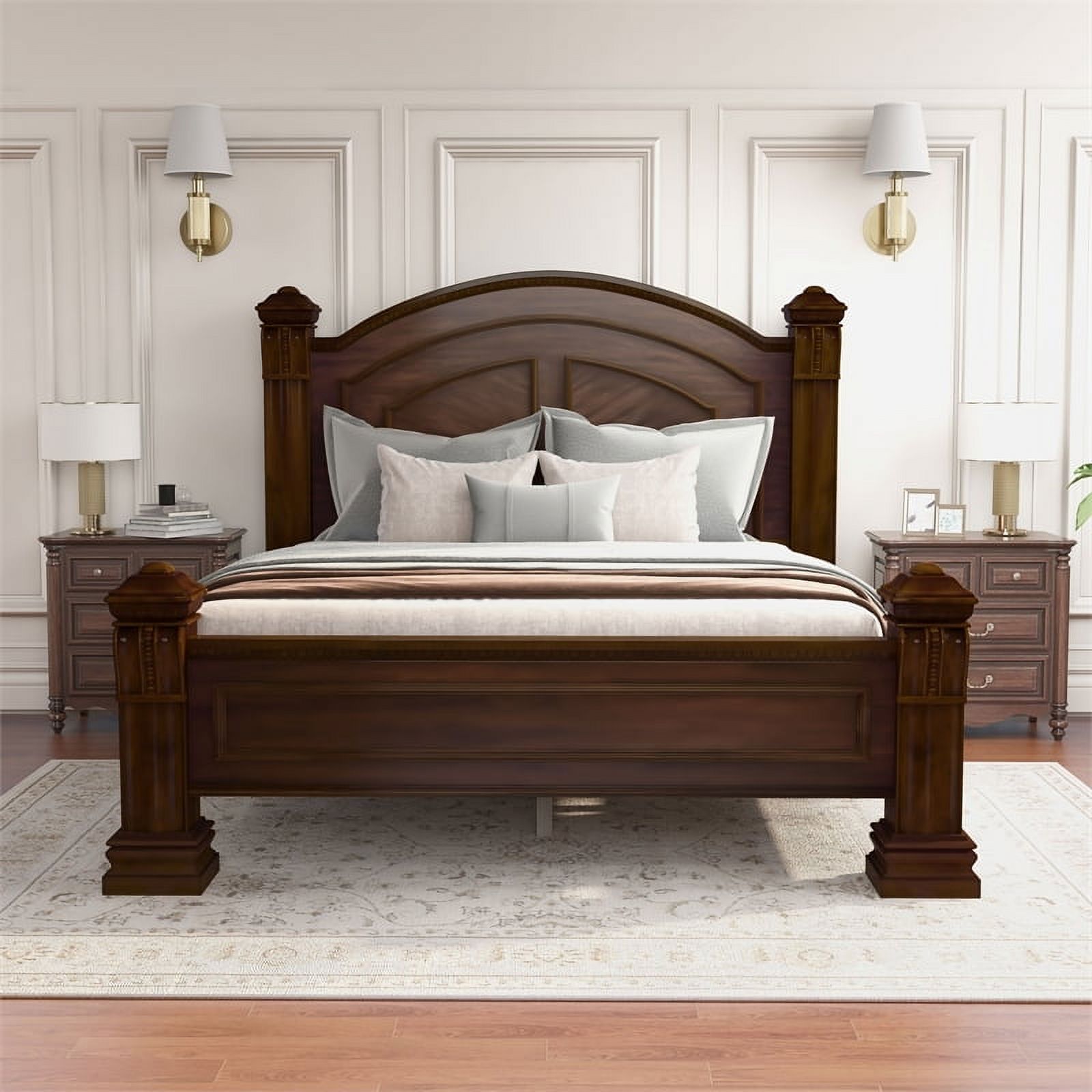 Bowery Hill Traditional Wood King Panel Bed with Slat Kit in Cherry