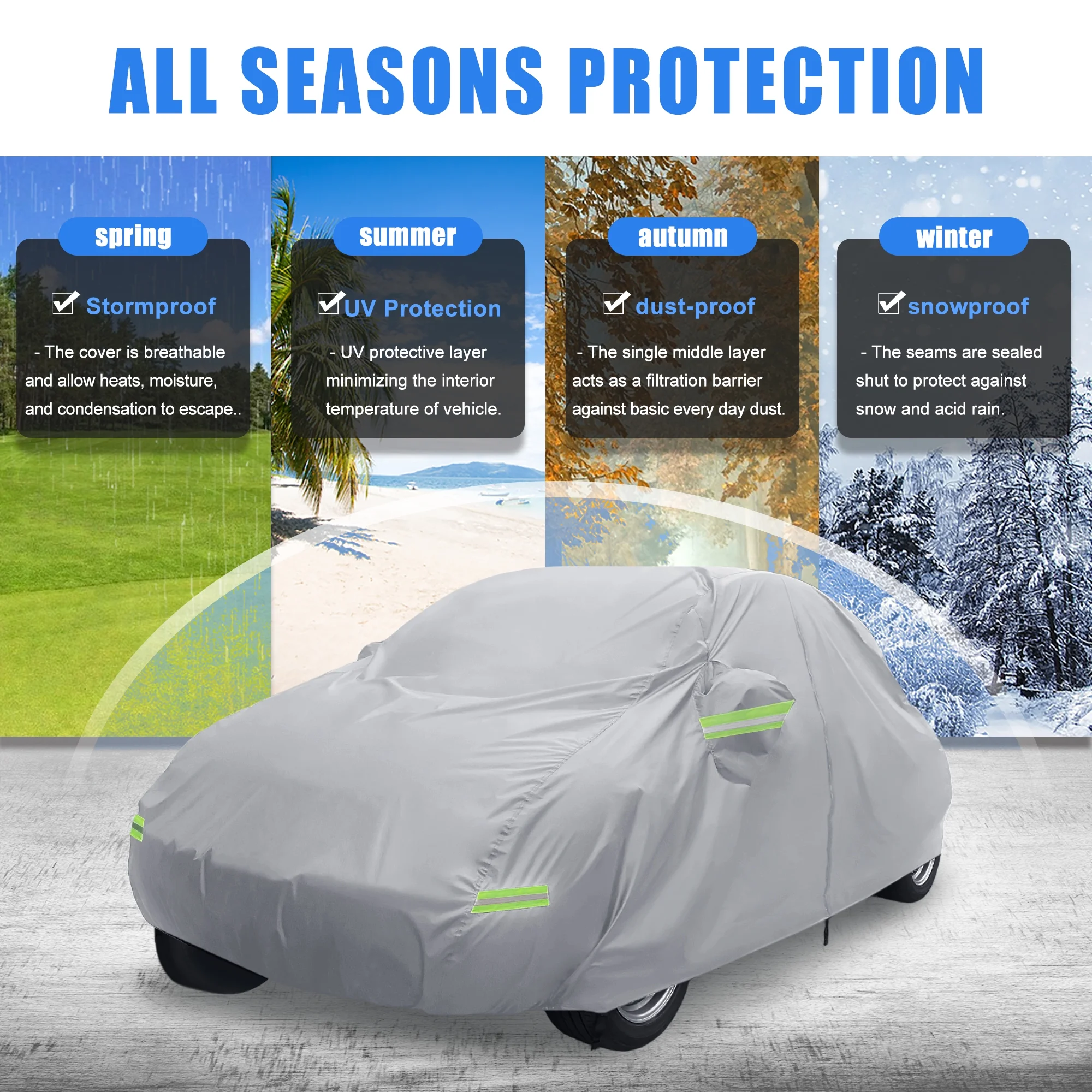 Unique Bargains for Volkswagen New Beetle 98-19 Waterproof Car Cover Outdoor Full Protection with Zipper Silver Tone