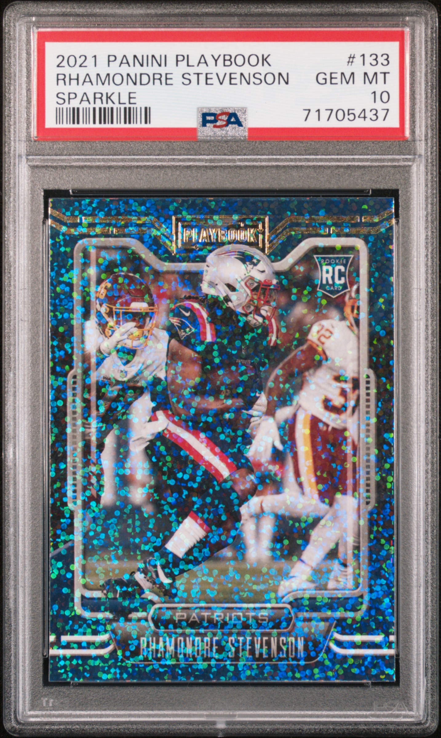 Rhamondre Stevenson 2021 Panini Playbook Sparkle Rookie Card #133 PSA 10