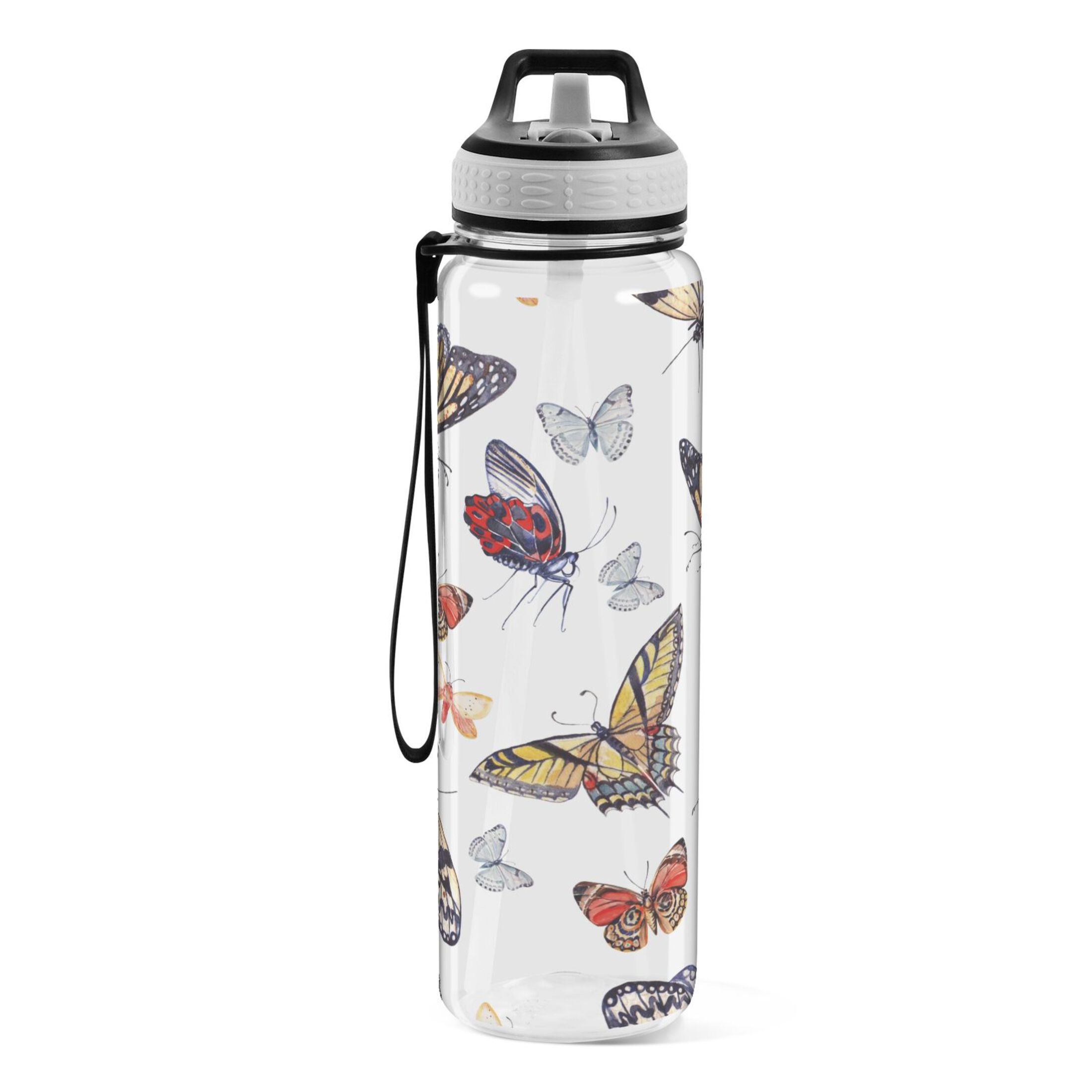 Beautiful Butterflies 32oz Sports Water Bottles Leakproof Tritan Bottle with Straw BPA Free Clear Bottle for Fitness Gym Outdoor Cycling
