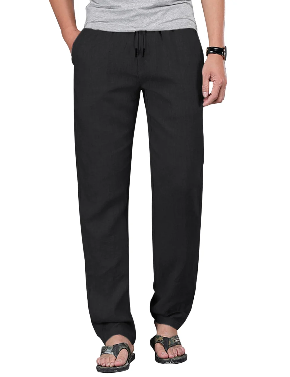 ZHENWEI Mens Cotton Linen Drawstring Pants Elastic Waist Casual Jogger Yoga Pants