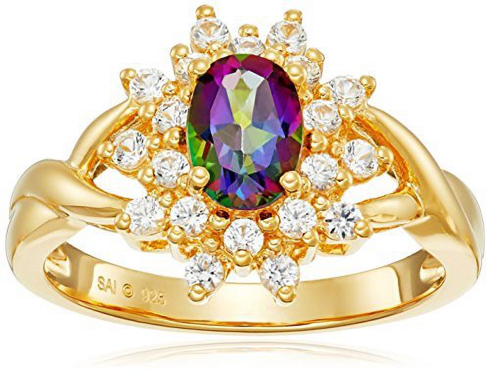 Sterling Silver with Yellow Gold Plating Mystic Fire Topaz and Created White Sapphire Ring, Size 7