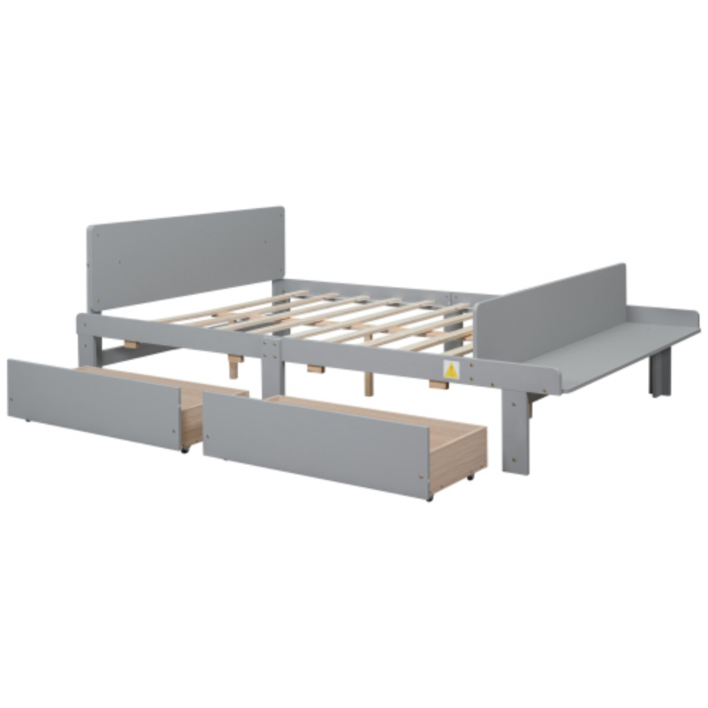 Full Bed with Footboard Bench,2 drawers,Gray