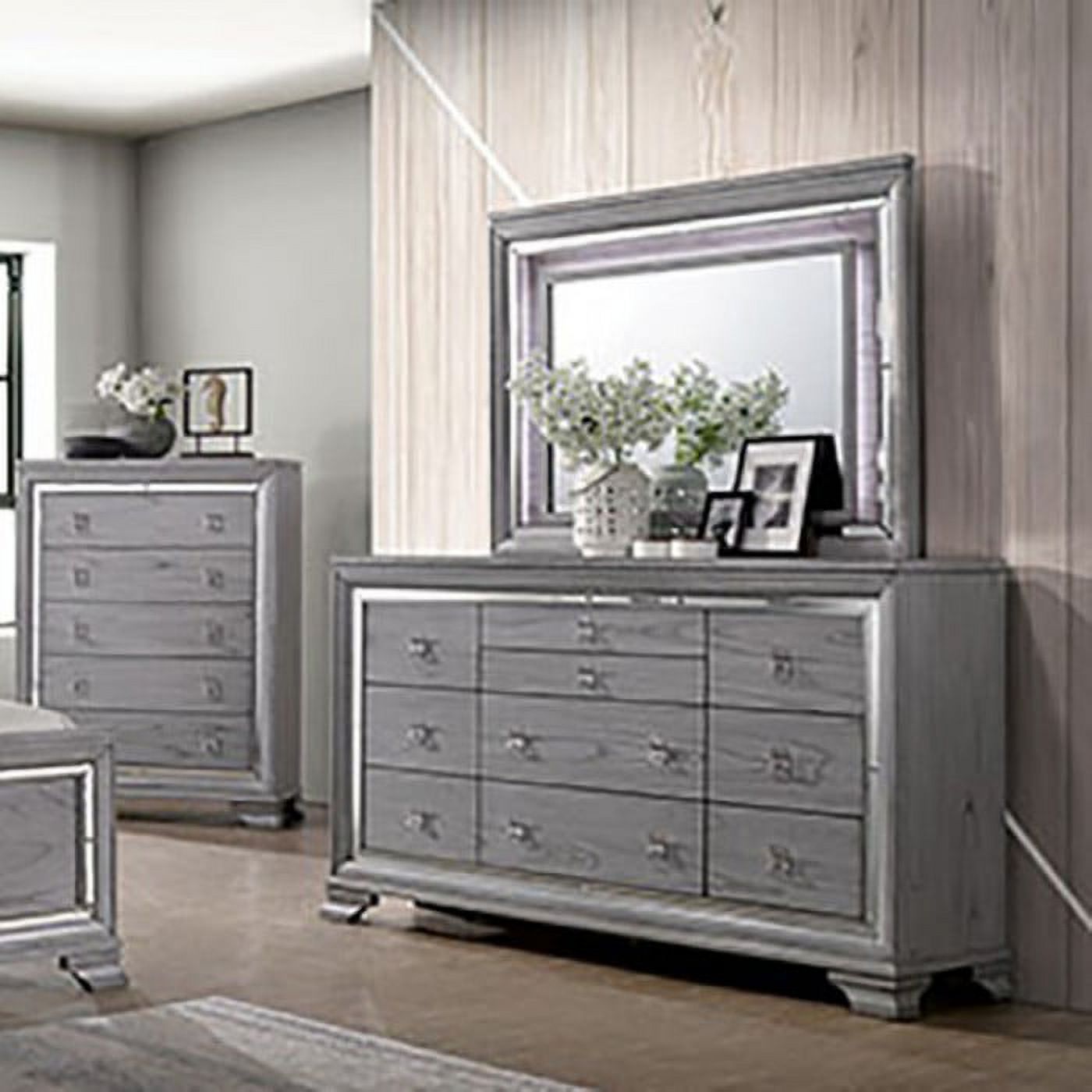 Contemporary Gray Color Finish Bedroom Furniture 4pc Eastern King Size Set