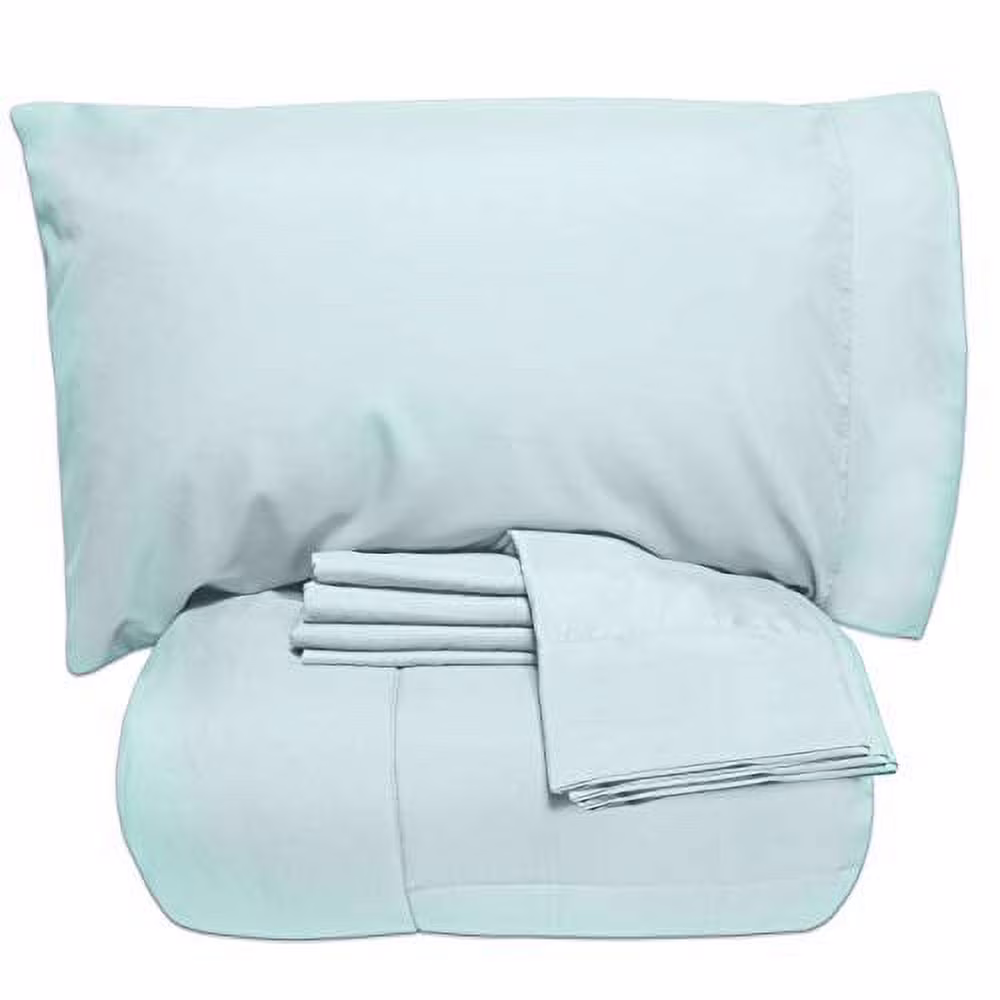 Sweet Home Collection 7 Piece Bed-In-A-Bag Solid Color Comforter & Sheet Set, Queen, White