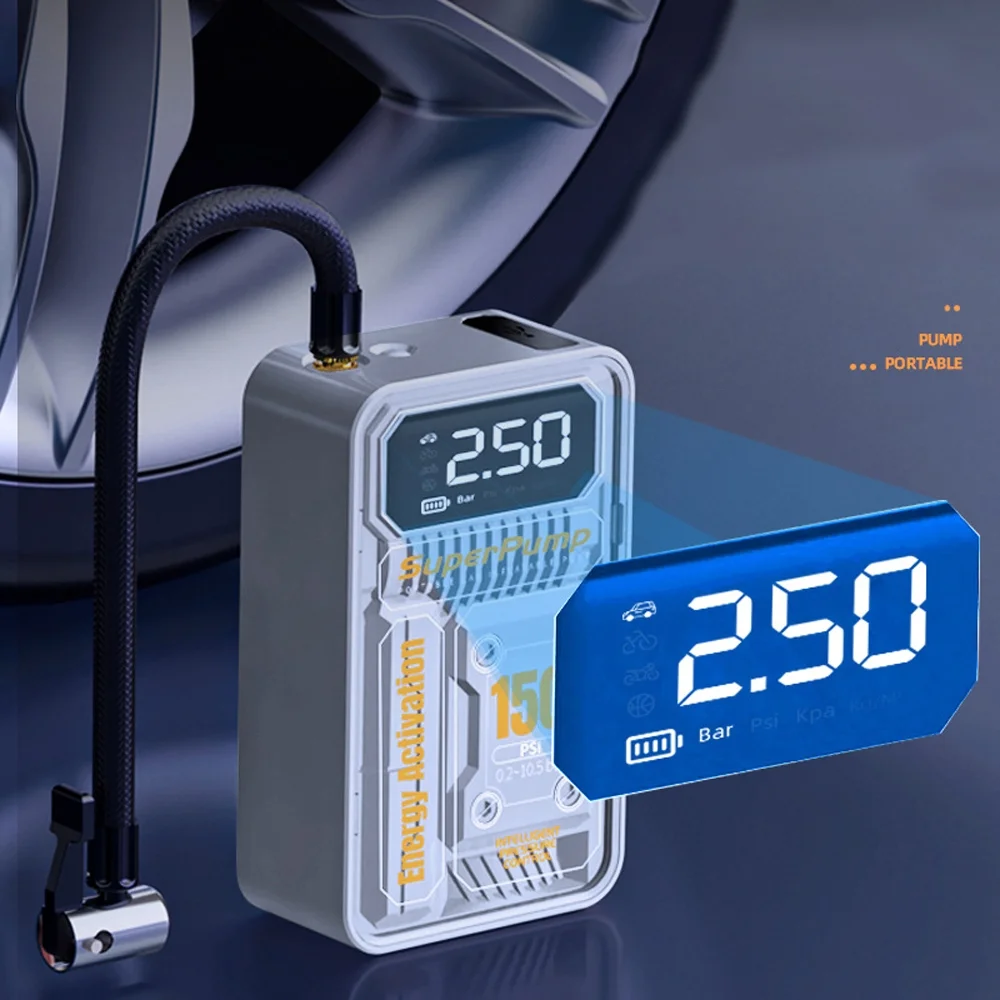 3in1 Car Air Pump Portable Electric Auto Tyre Inflator Digital Display with Illumination Powerbank and Pressure Preset Function for Car Inflatable Ball