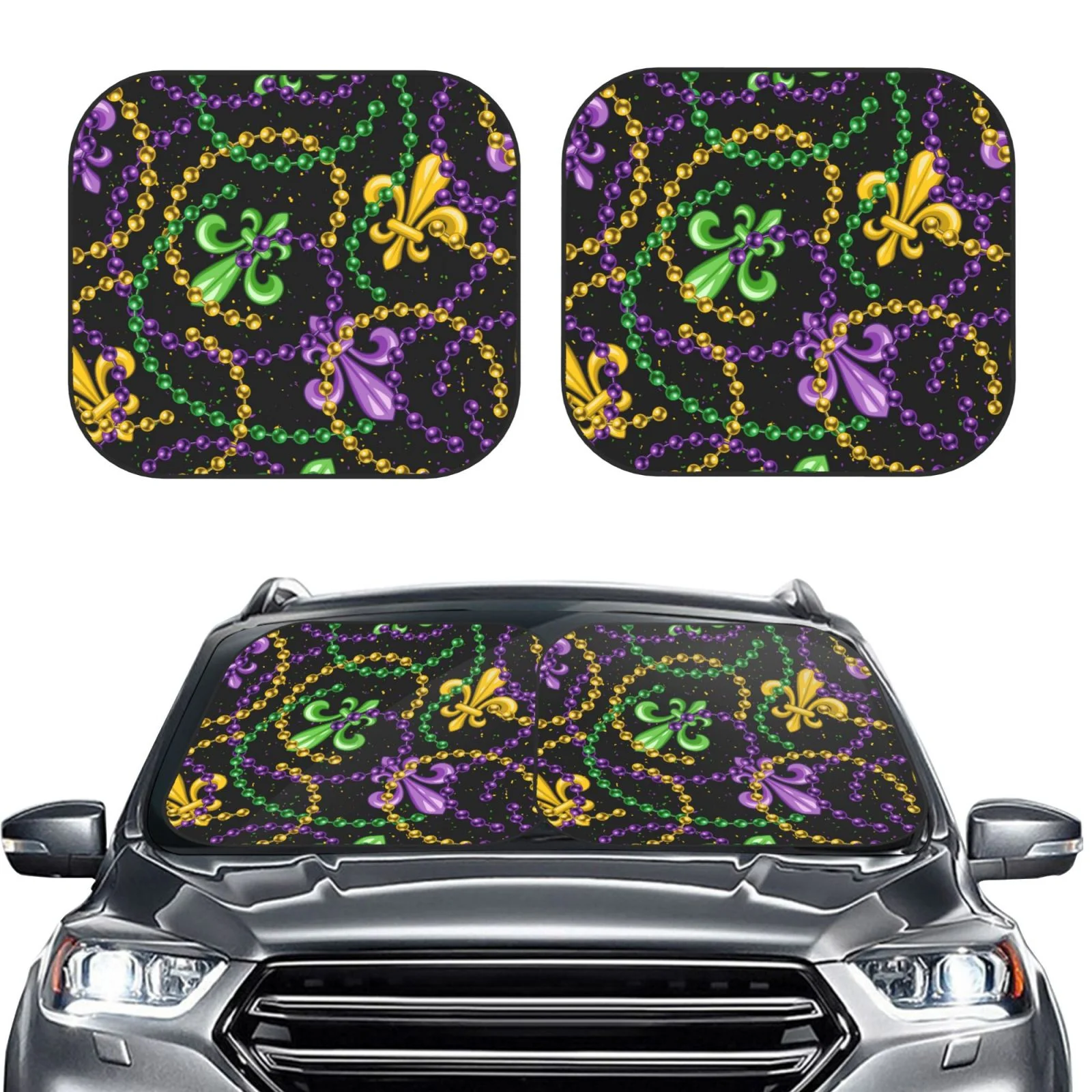 Lukts Mardi Gras6 Print 2 Piece Car Sun Shade Windshield,Foldable Car Shade Front Windshield With Keeps Your Vehicle Cool, For Most Sedans Suv And Trucks - Medium