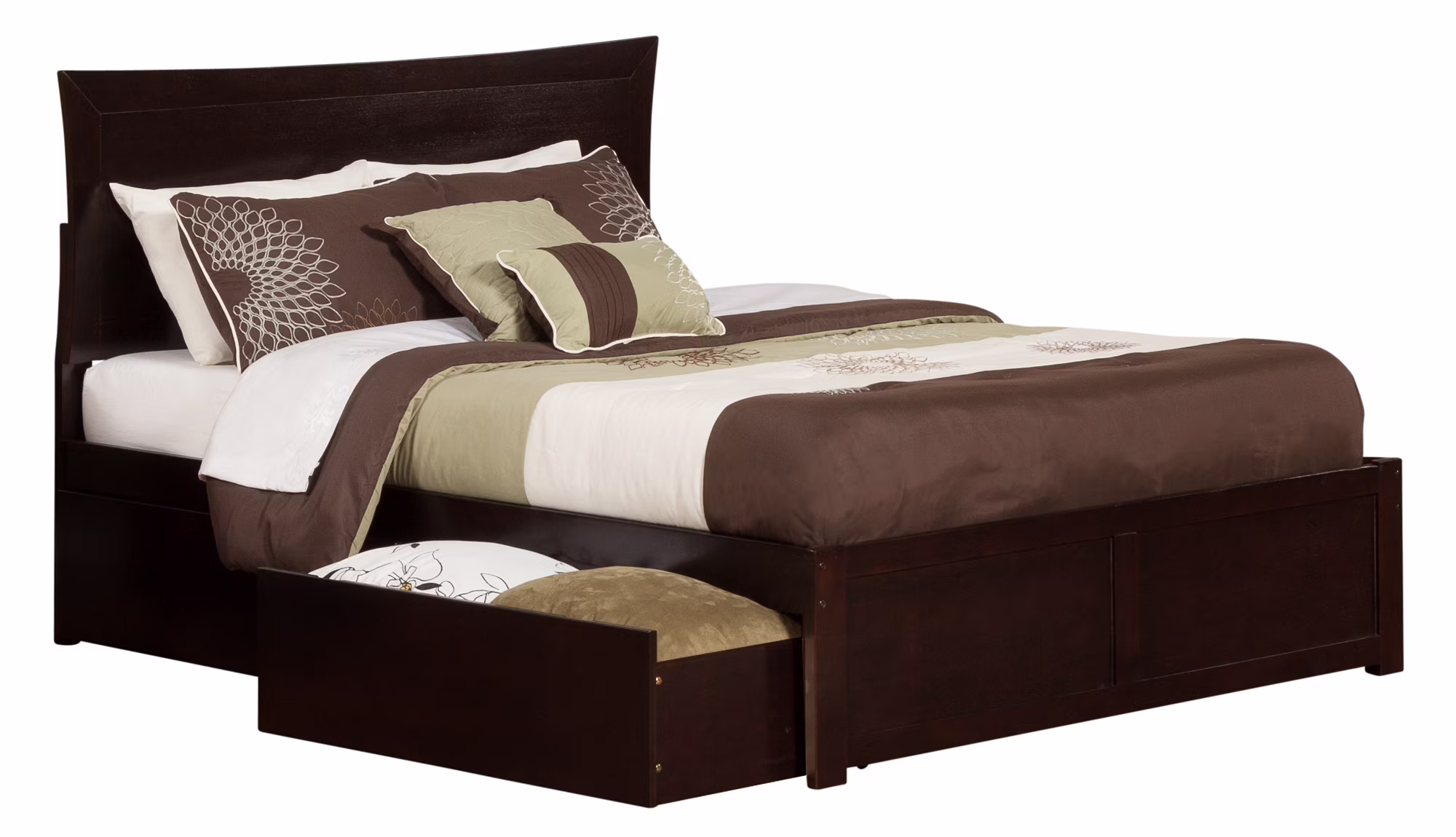 Metro Queen Platform Platform Bed with Flat Panel Foot Board and 2 Urban Bed Drawers in Espresso