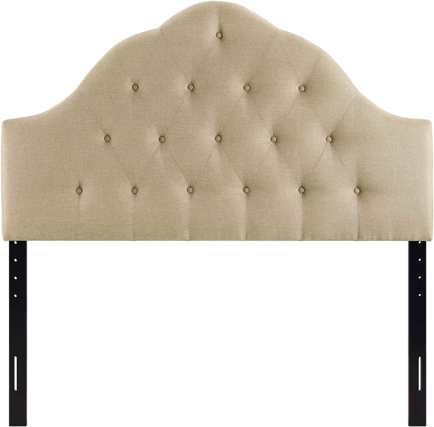 Sovereign Tufted Button Linen Fabric Upholstered King Headboard In Beige