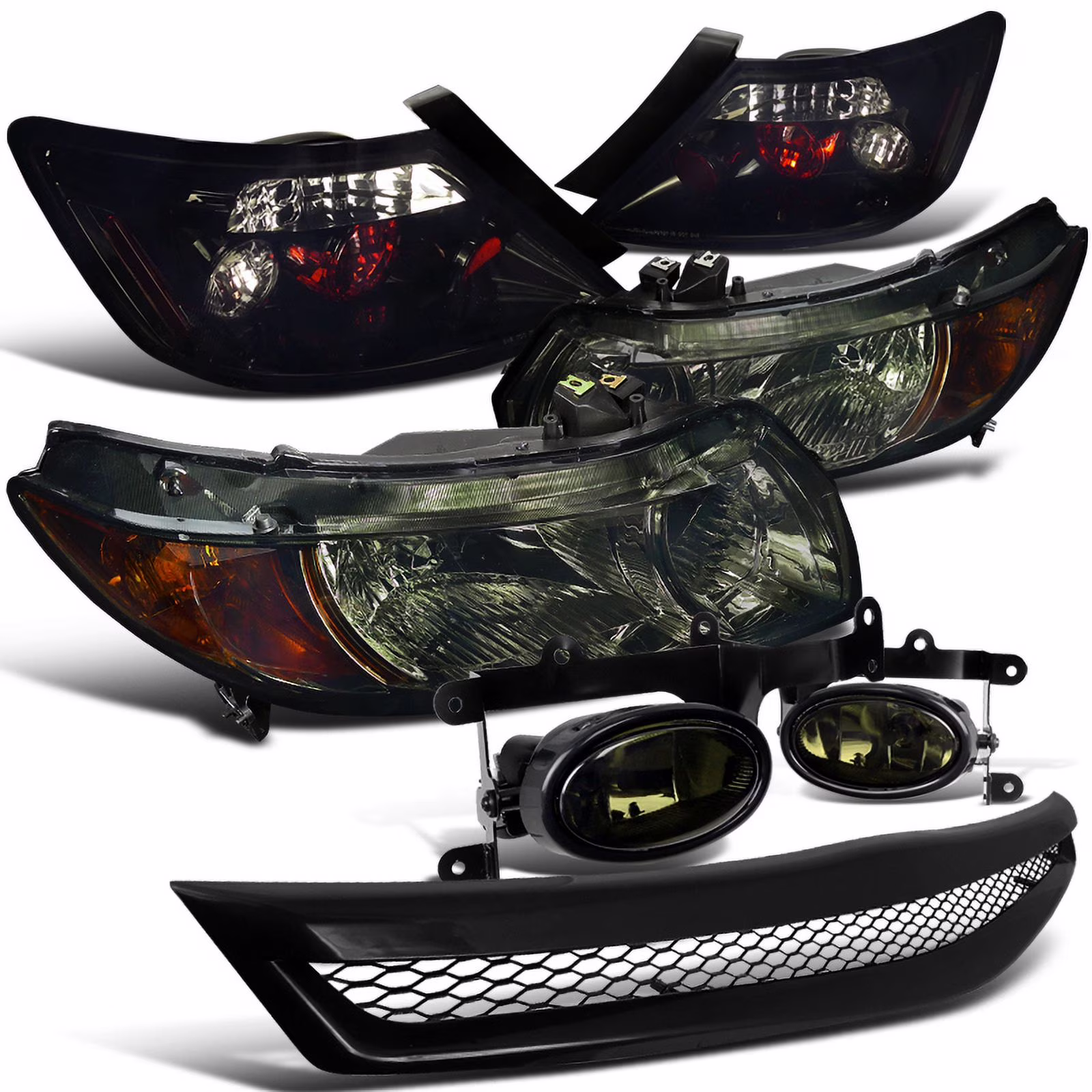 Spec-D Tuning for Honda Civic 2dr Smoke crystal Headlights, Tail Lights, Fog Lights, Mesh Grille