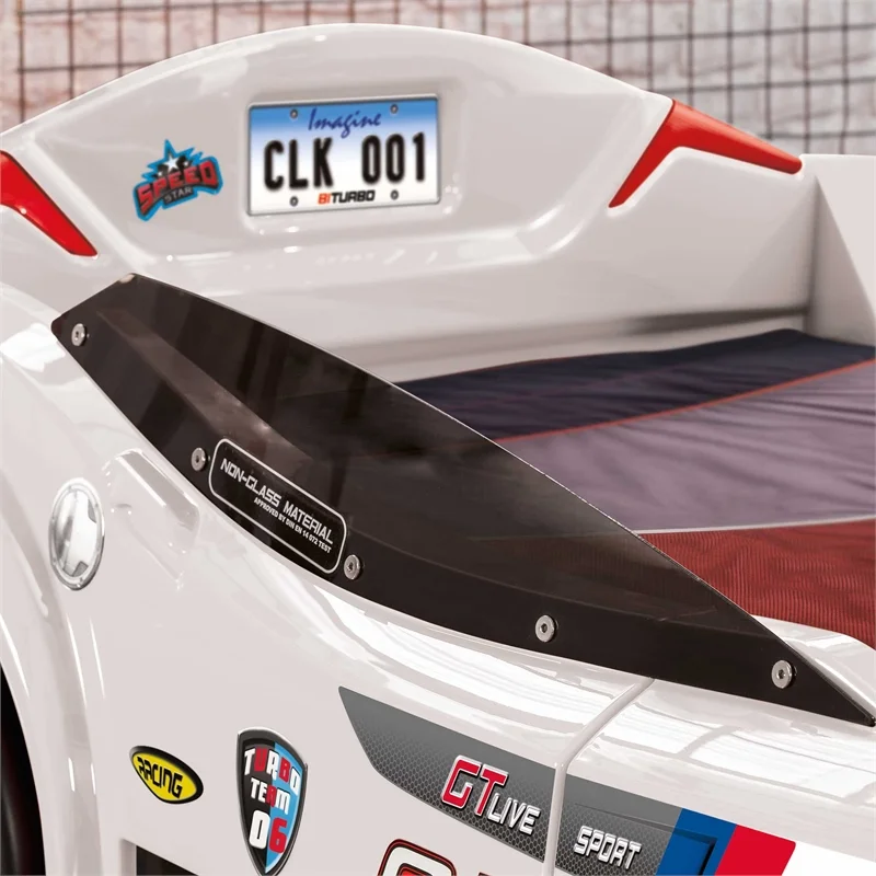Cilek Kids Room GTS Biturbo Remote Control Wood Twin Race Car Bed in White