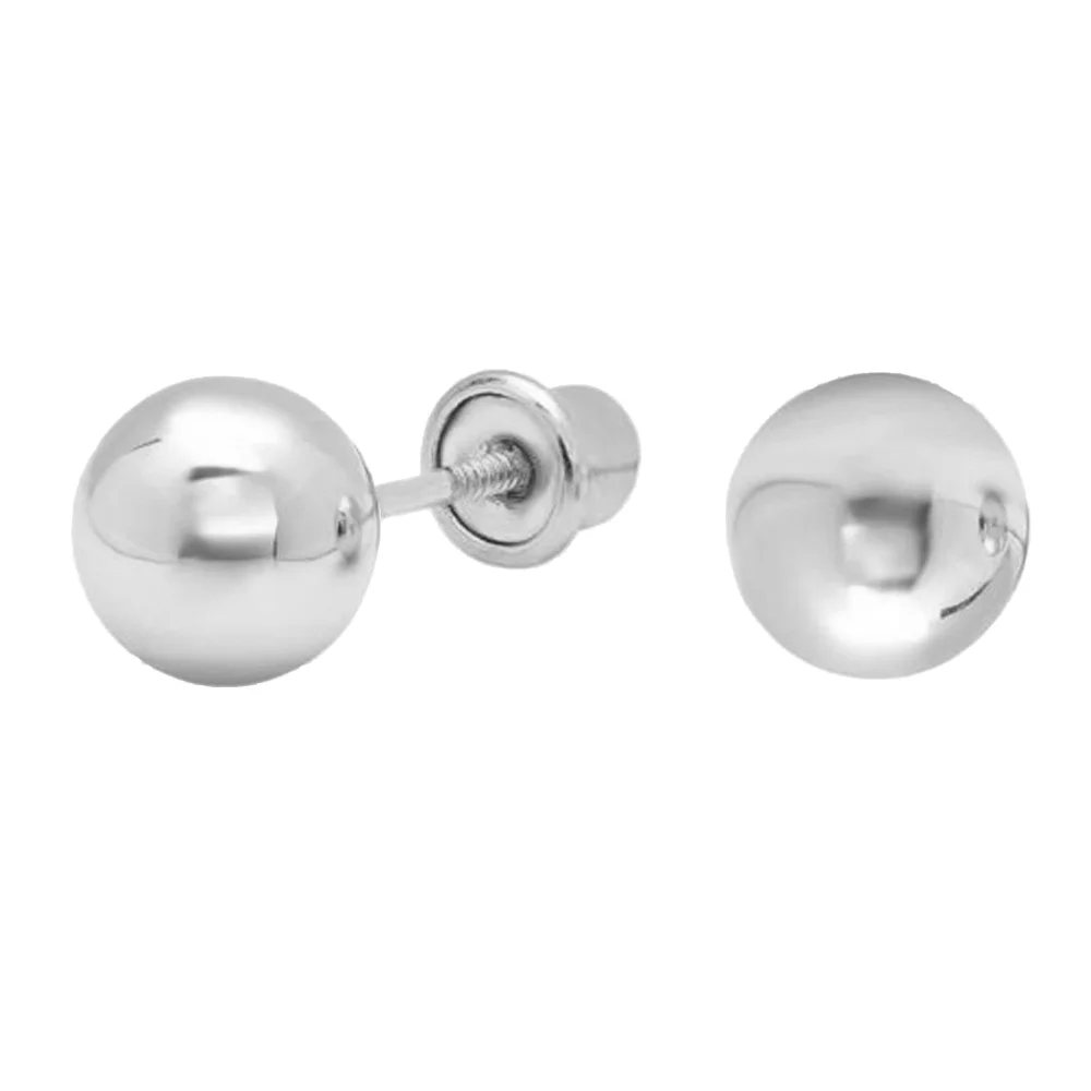 Precious Stars 14K White Gold Unisex 4mm Ball Stud Screwback Earrings