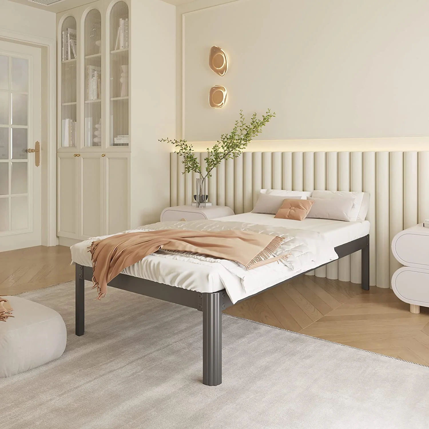 Popular 18 Inch Twin XL Bed Frame  Tall Metal Platform Twin XL Size Bed Frames with Round-Corner Leg  Heavy Duty Steel Slat Mattress Foundation  Easy Assembly  Noise-Free  No Box Spring N