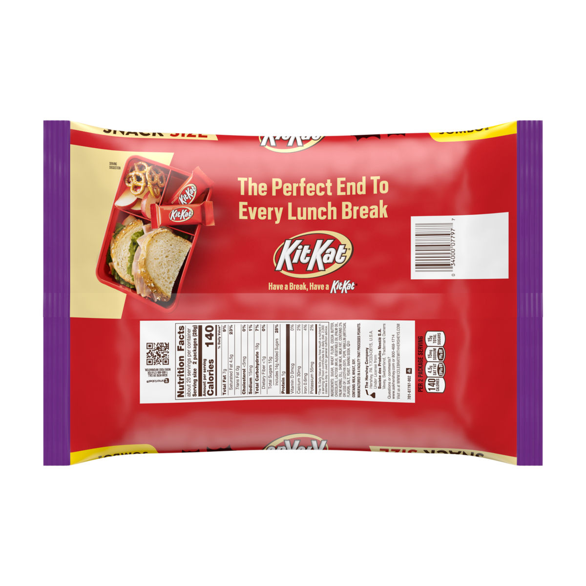 Kit Kat® Milk Chocolate Snack Size, Halloween Wafer Candy Bars Jumbo Bag, 20.1 oz