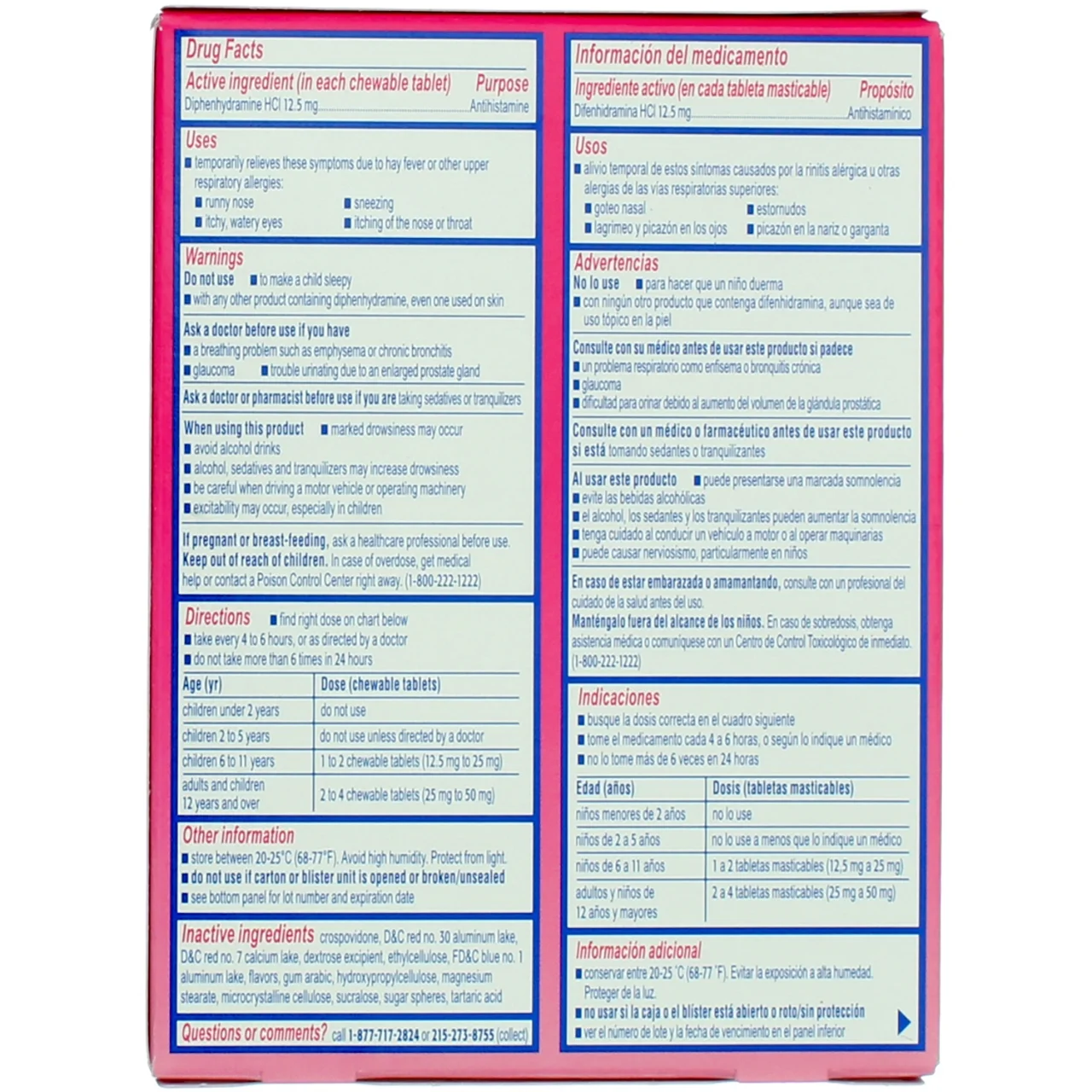 Children's Benadryl Allergy Chewables with Diphenhydramine HCl, Antihistamine Chewable Tablets in Grape Flavor, 20 ct (Pack of 3)