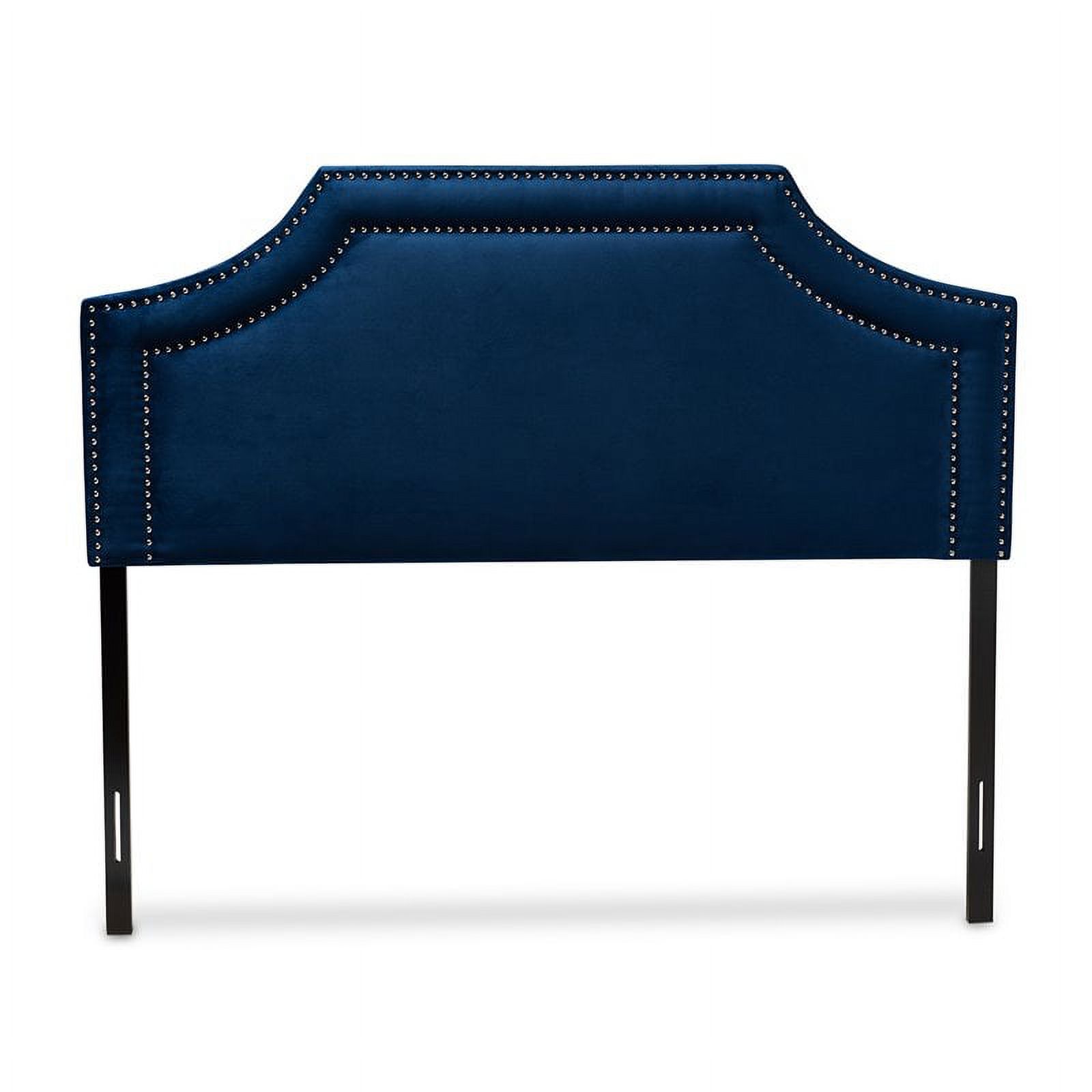 Bowery Hill Modern Velvet and Wood Queen Headboard in Navy Blue